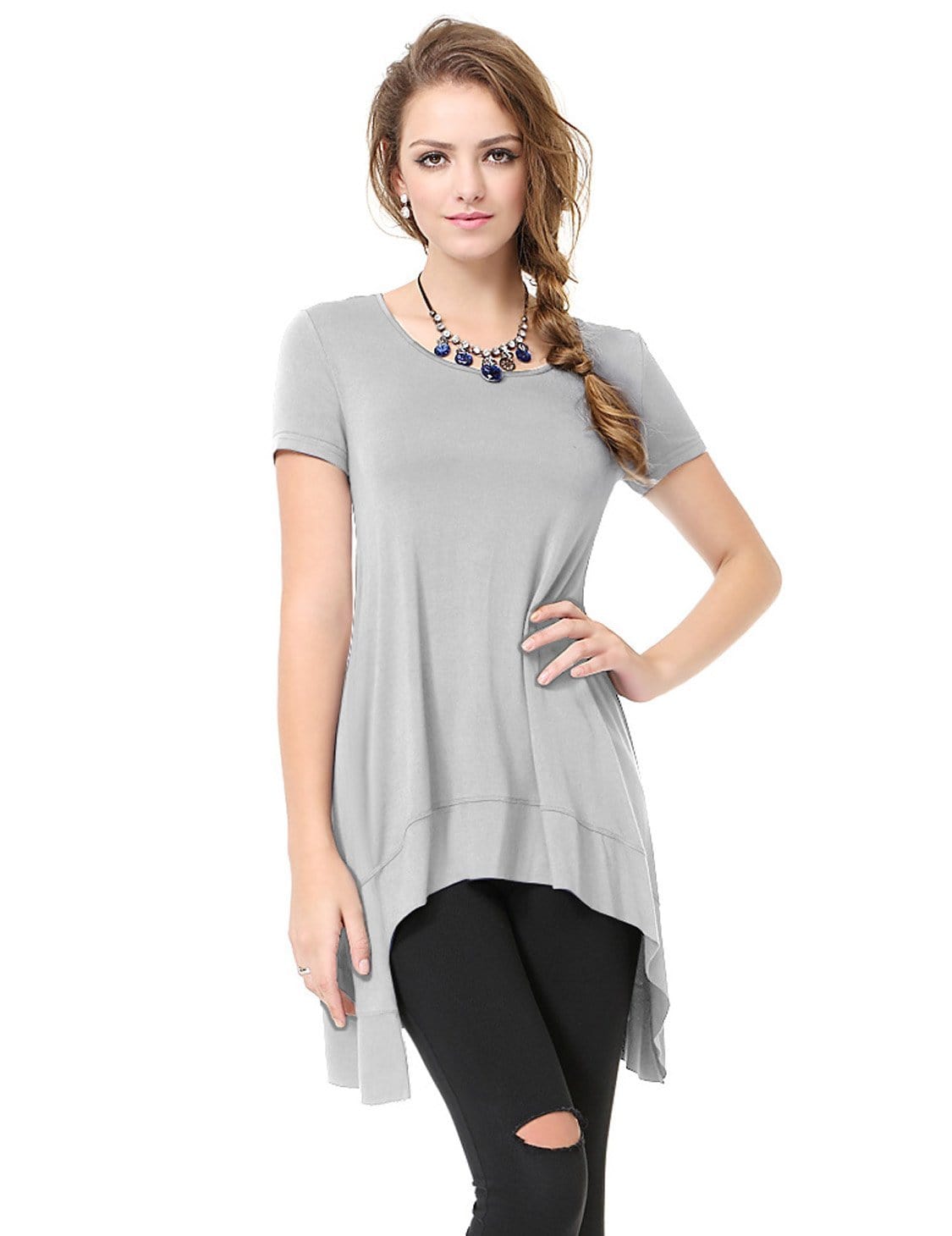 Color=Grey | Alisapan Simple Fashion Round Neck Short Sleeve T-Shirt-Grey 1 Color=Grey | Alisapan Simple Fashion Round Neck Short Sleeve T-Shirt-Grey 1