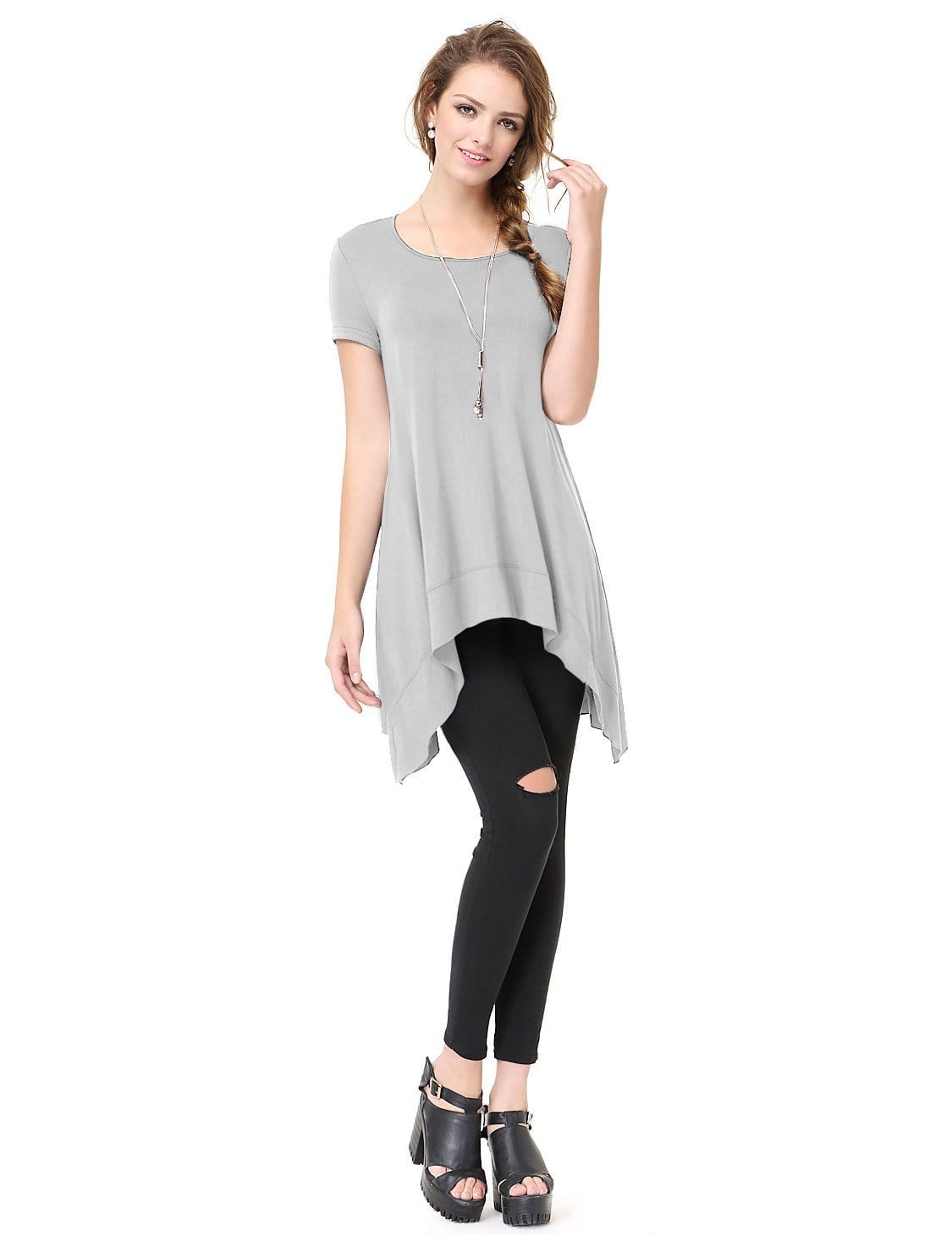 Color=Grey | Alisapan Simple Fashion Round Neck Short Sleeve T-Shirt-Grey 3 Color=Grey | Alisapan Simple Fashion Round Neck Short Sleeve T-Shirt-Grey 3
