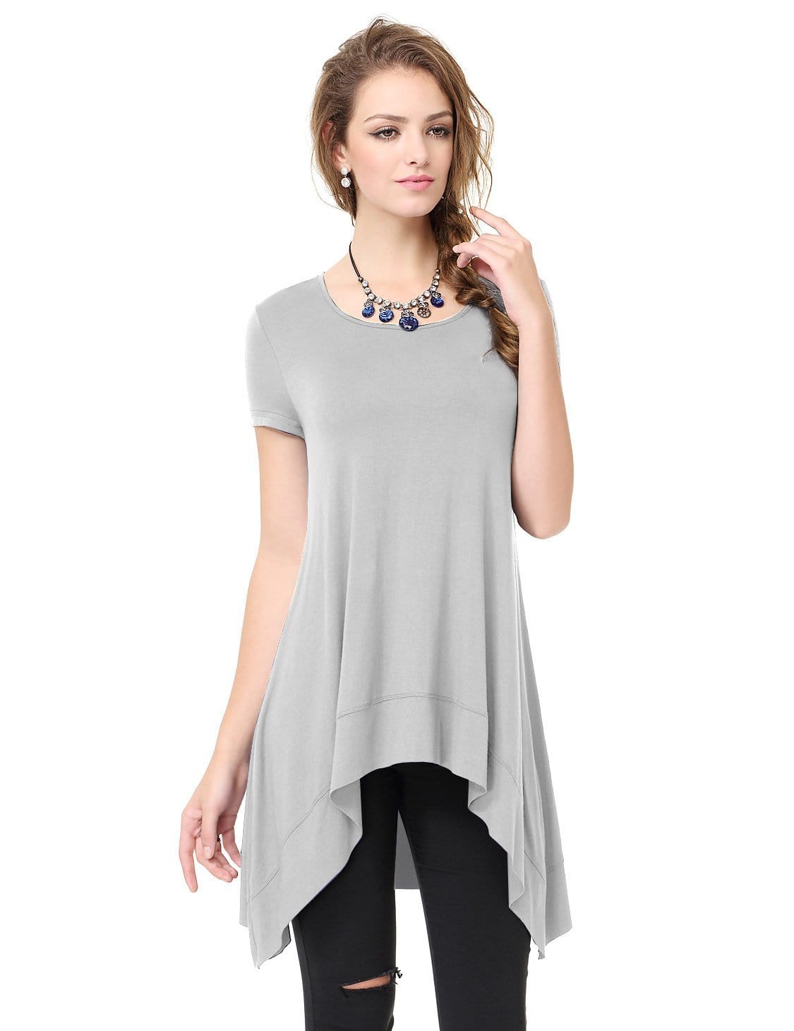 Color=Grey | Alisapan Simple Fashion Round Neck Short Sleeve T-Shirt-Grey 4 Color=Grey | Alisapan Simple Fashion Round Neck Short Sleeve T-Shirt-Grey 4