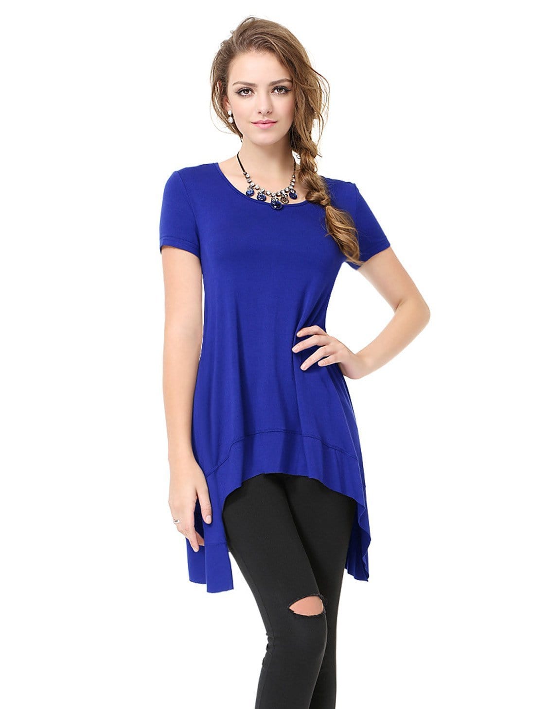 Color=Sapphire Blue | Alisapan Simple Fashion Round Neck Short Sleeve T-Shirt-Sapphire Blue 1 Color=Sapphire Blue | Alisapan Simple Fashion Round Neck Short Sleeve T-Shirt-Sapphire Blue 1