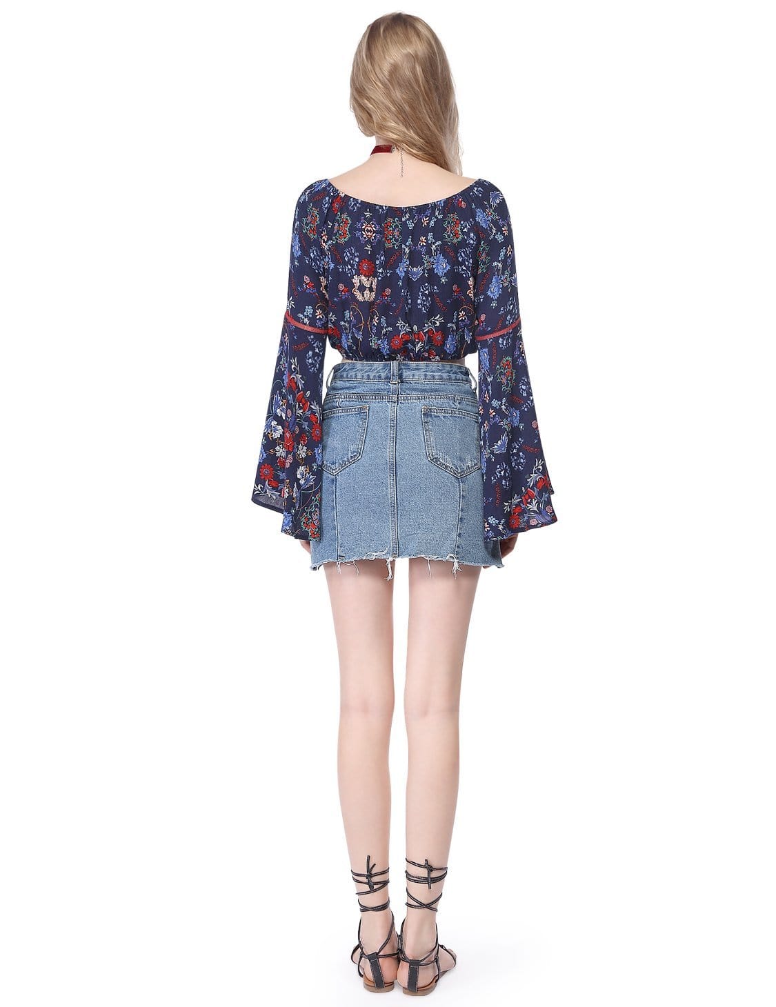 Color=Navy Blue | Women'S Simple Fashion Off-The-Shoulder Long Flared Sleeve Printed Top-Navy Blue 4 Color=Navy Blue | Women'S Simple Fashion Off-The-Shoulder Long Flared Sleeve Printed Top-Navy Blue 4