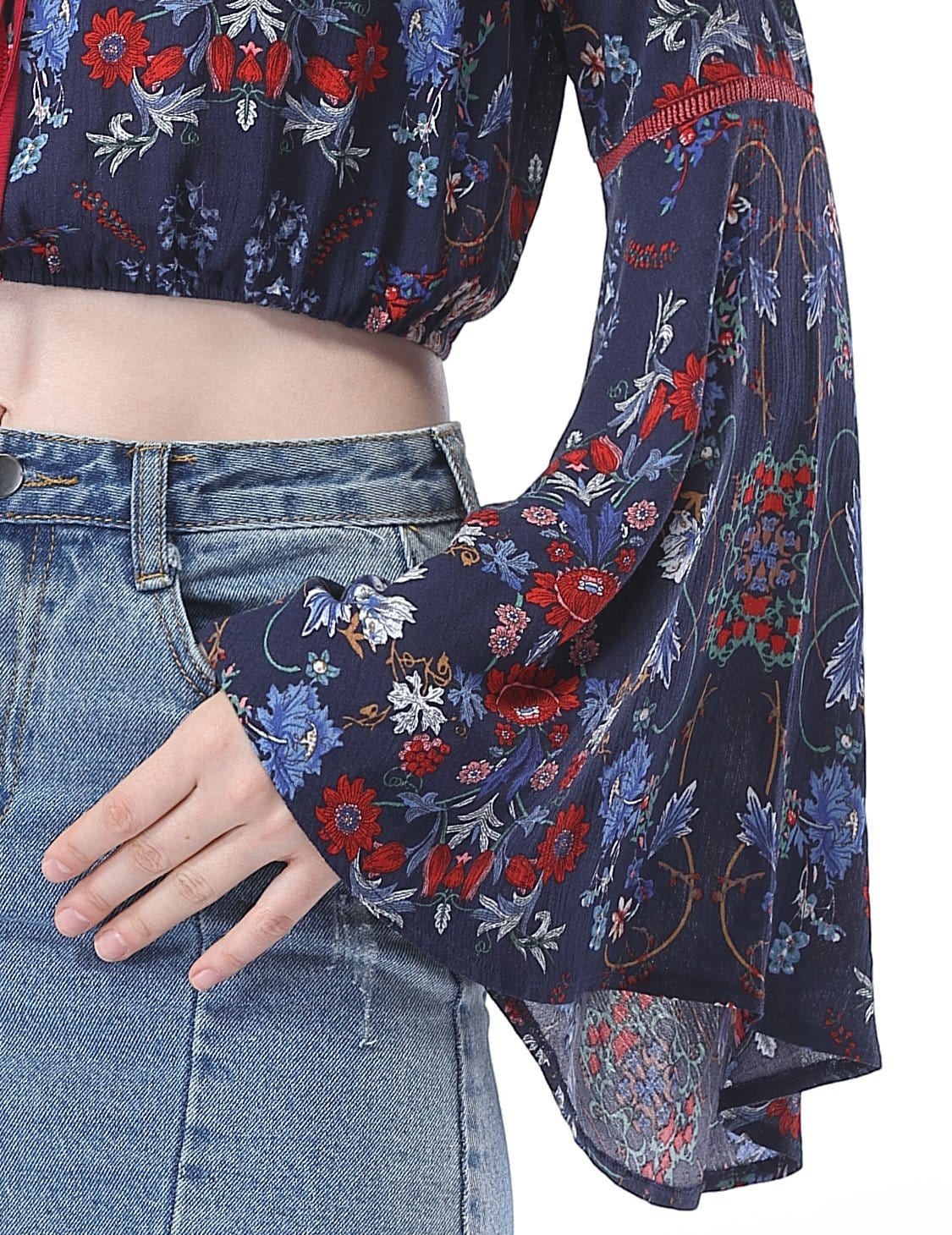 Color=Navy Blue | Women'S Simple Fashion Off-The-Shoulder Long Flared Sleeve Printed Top-Navy Blue 5 Color=Navy Blue | Women'S Simple Fashion Off-The-Shoulder Long Flared Sleeve Printed Top-Navy Blue 5