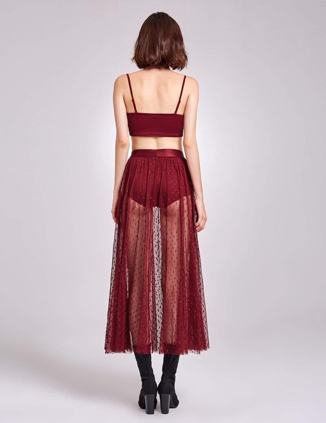 Color=Burgundy | Alisa Pan Sheer Polka Dot Maxi Skirt-Burgundy 3 Color=Burgundy | Alisa Pan Sheer Polka Dot Maxi Skirt-Burgundy 3