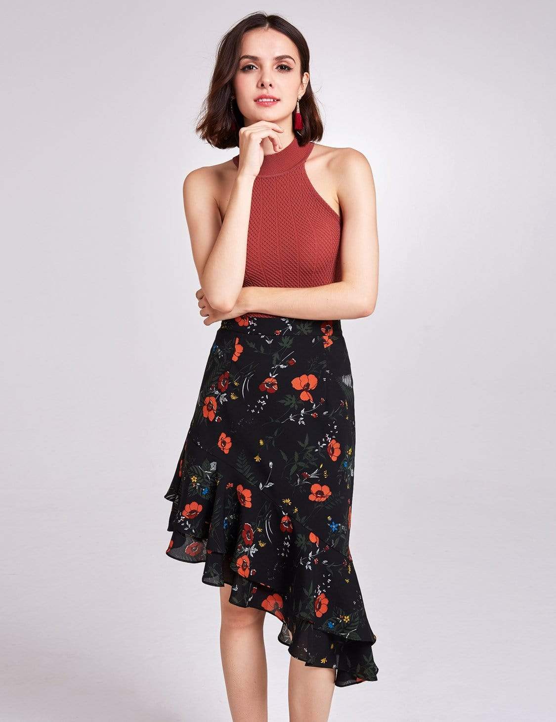 Color=Black | Alisa Pan Floral Print High Waisted Skirt-Black 4 Color=Black | Alisa Pan Floral Print High Waisted Skirt-Black 4
