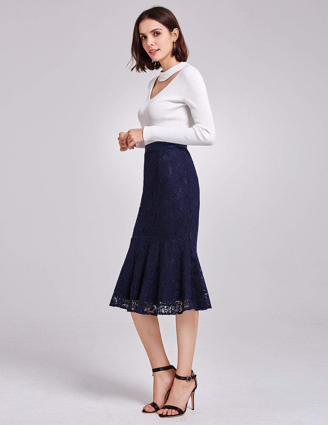 Color=Navy Blue | High Waisted Fit And Flare Midi Skirt-Navy Blue 3 Color=Navy Blue | High Waisted Fit And Flare Midi Skirt-Navy Blue 3