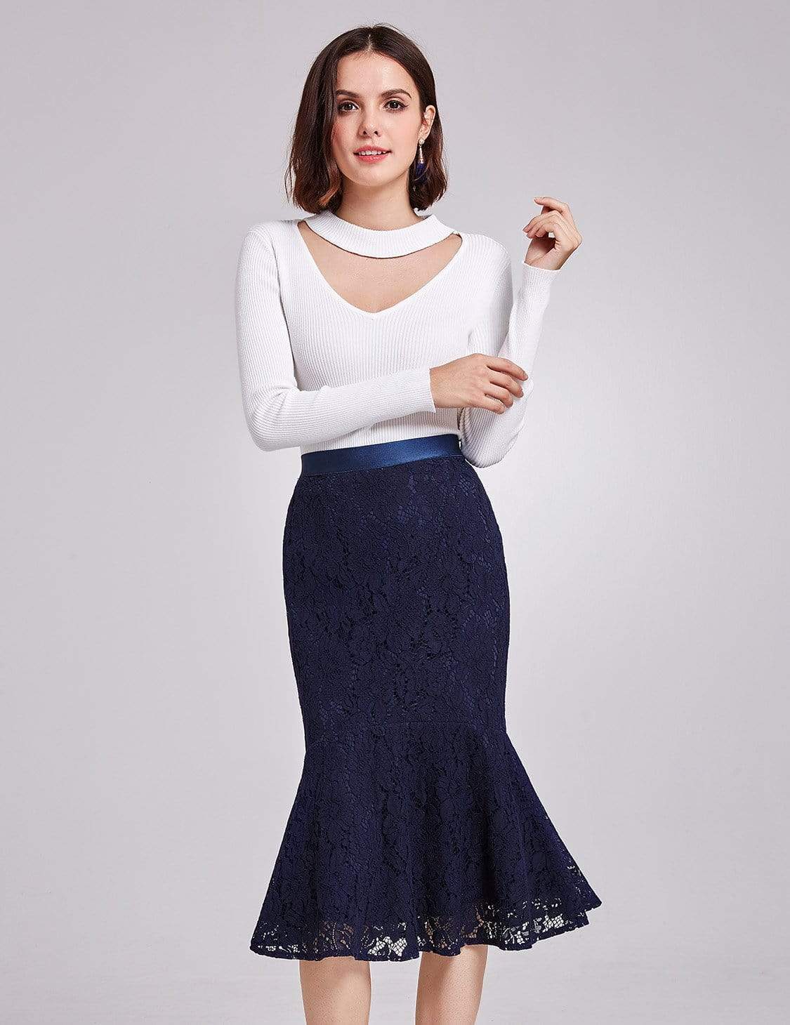 Color=Navy Blue | High Waisted Fit And Flare Midi Skirt-Navy Blue 4 Color=Navy Blue | High Waisted Fit And Flare Midi Skirt-Navy Blue 4