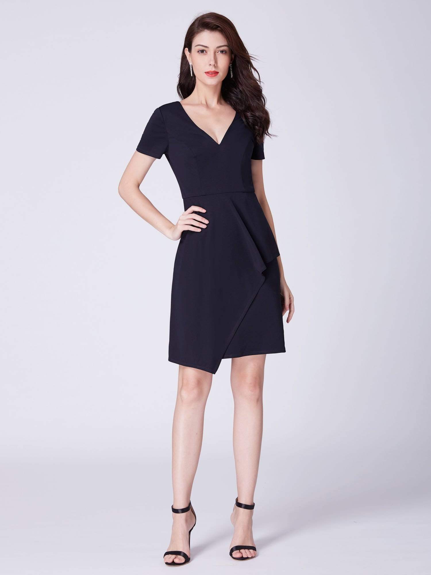 Color=Navy Blue | Alisa Pan Casual V Neck Short Sleeve Dress-Navy Blue 1 Color=Navy Blue | Alisa Pan Casual V Neck Short Sleeve Dress-Navy Blue 1