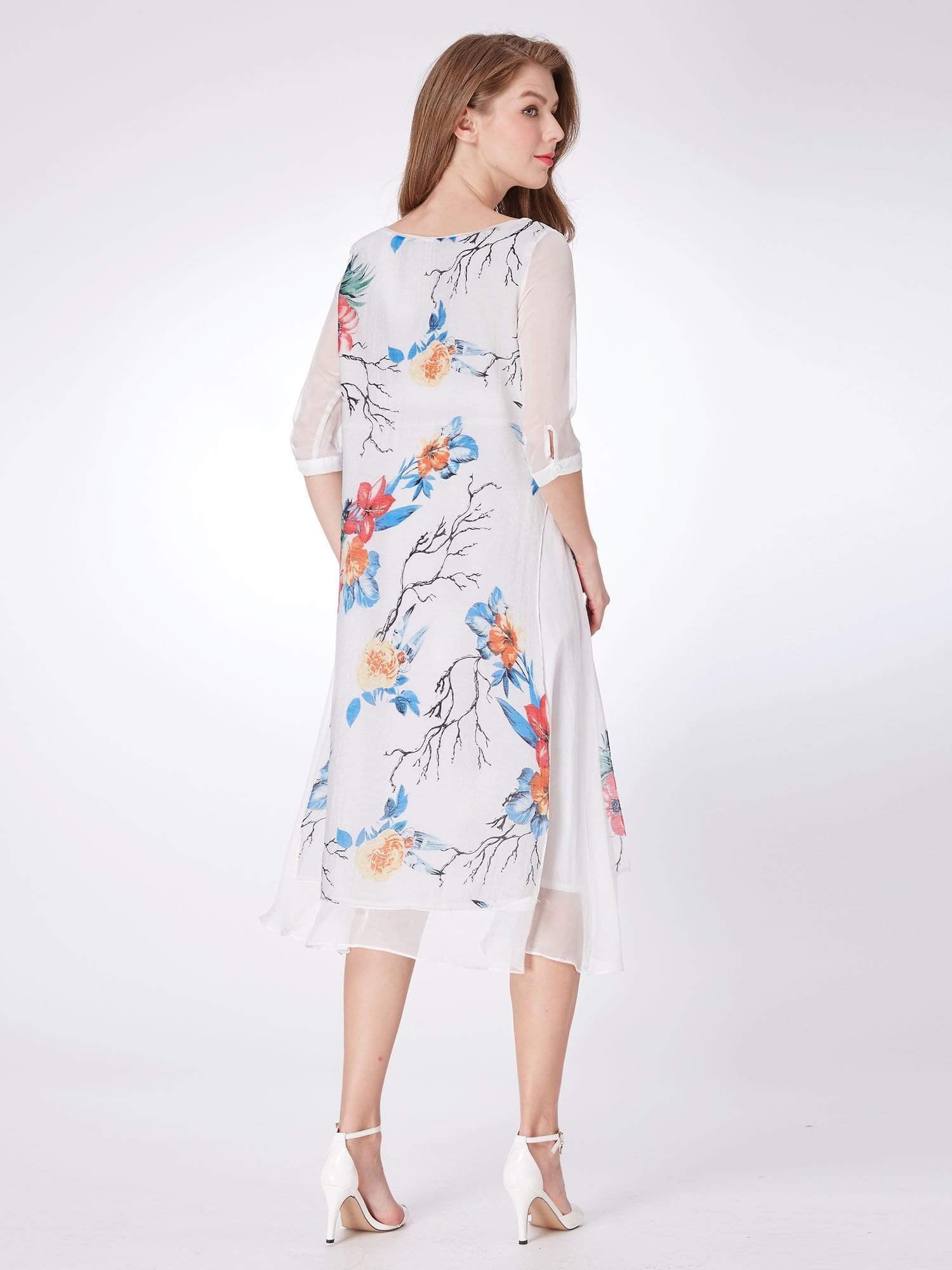 Color=White | Alisa Pan Long Sleeve Floral Print Midi Dress-White 2 Color=White | Alisa Pan Long Sleeve Floral Print Midi Dress-White 2