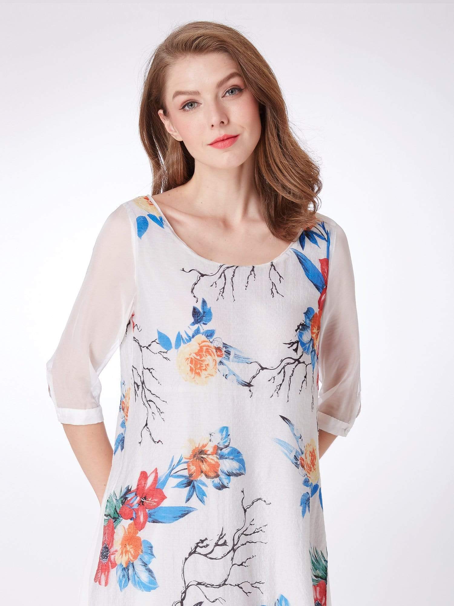 Color=White | Alisa Pan Long Sleeve Floral Print Midi Dress-White 5 Color=White | Alisa Pan Long Sleeve Floral Print Midi Dress-White 5