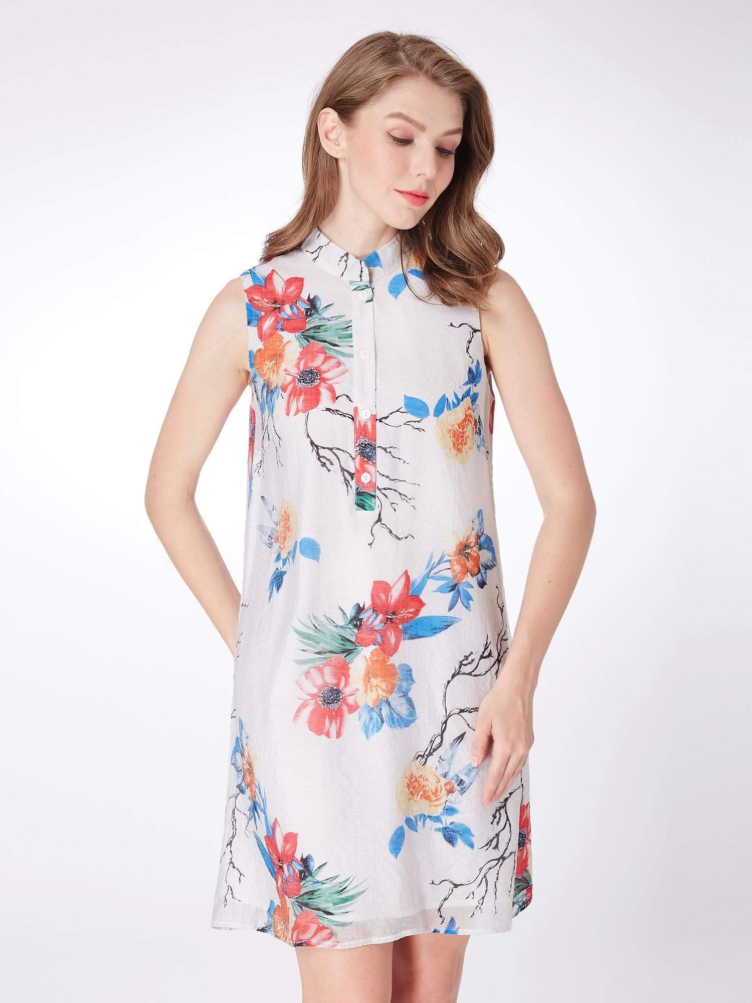 Color=White | Alisa Pan Floral Print Summer Shift Dress-White 4 Color=White | Alisa Pan Floral Print Summer Shift Dress-White 4