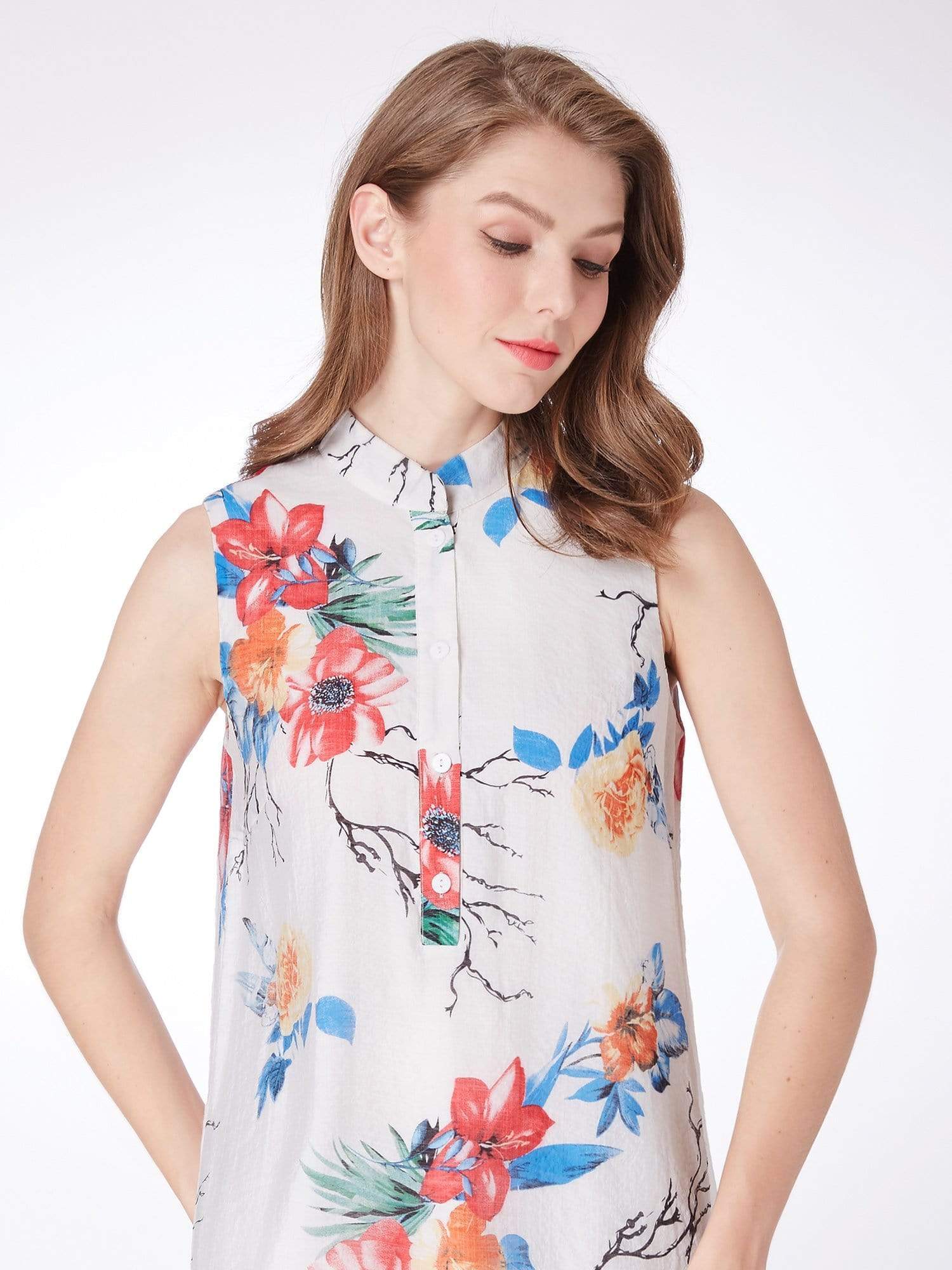 Color=White | Alisa Pan Floral Print Summer Shift Dress-White 5 Color=White | Alisa Pan Floral Print Summer Shift Dress-White 5