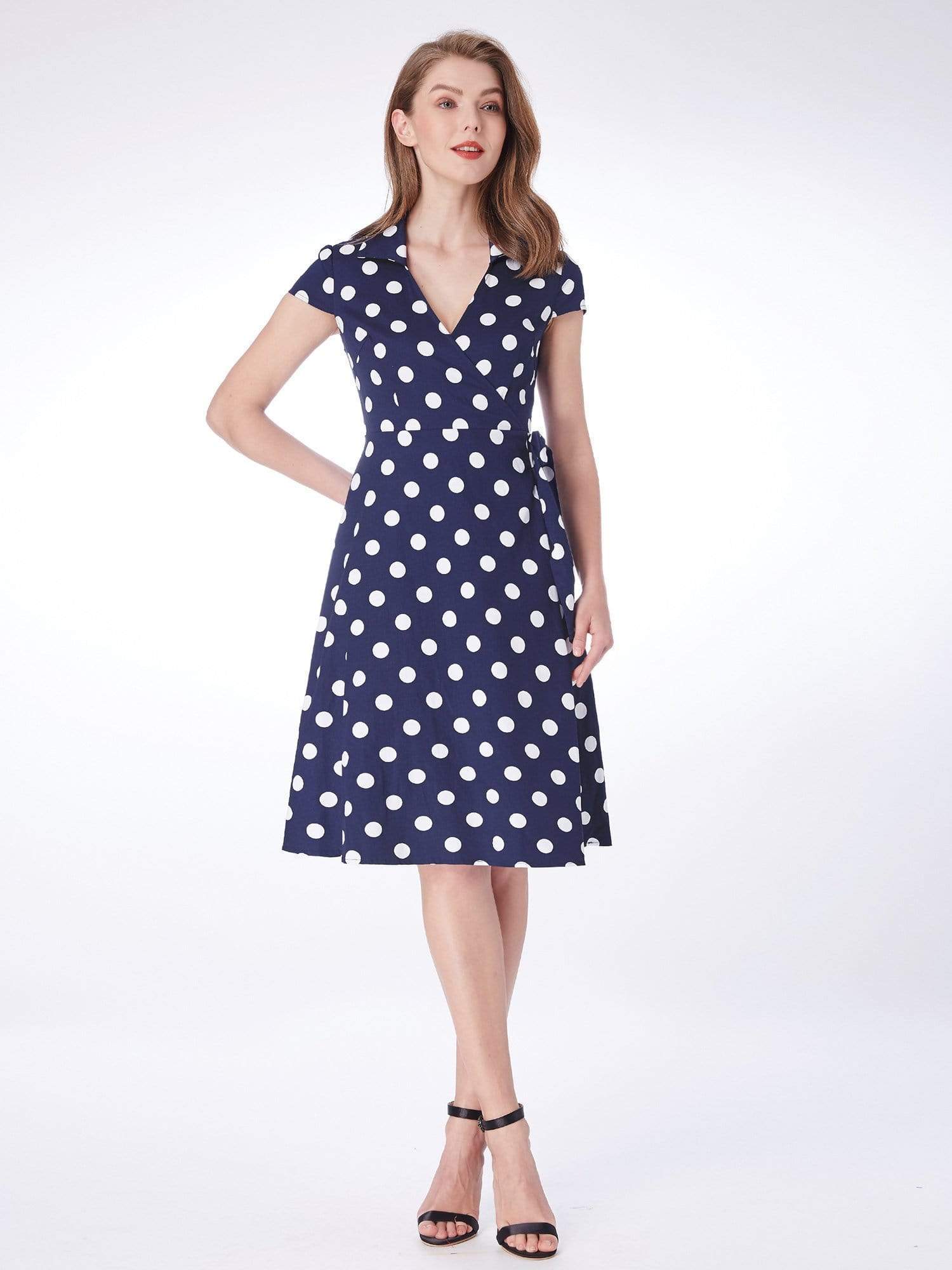 Color=Navy Blue | Alisa Pan Retro Polka Dot Wrap Dress-Navy Blue 2 Color=Navy Blue | Alisa Pan Retro Polka Dot Wrap Dress-Navy Blue 2