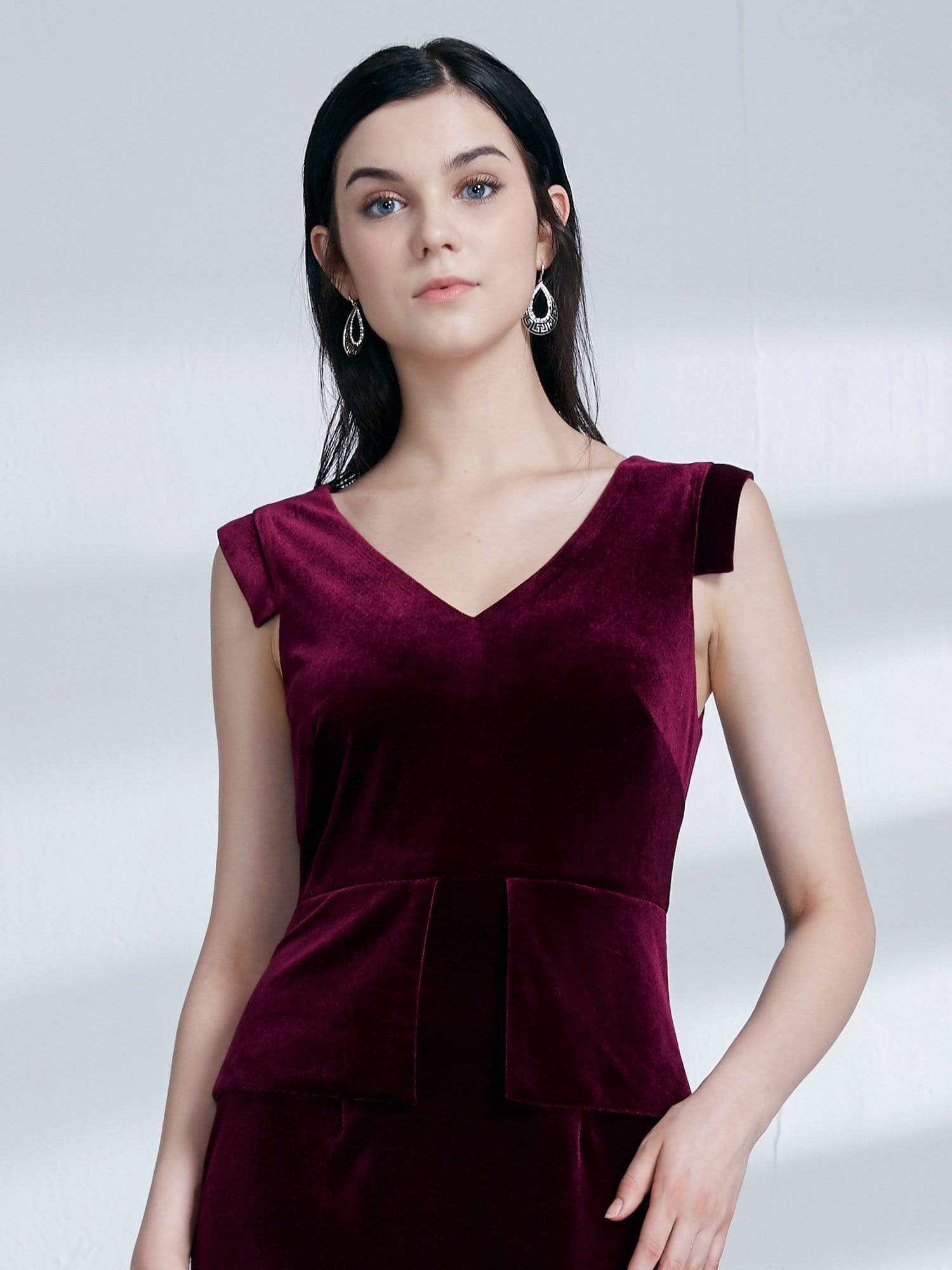 Color=Burgundy | Alisa Pan Short Velvet Cocktail Dress With Peplum-Burgundy 5 Color=Burgundy | Alisa Pan Short Velvet Cocktail Dress With Peplum-Burgundy 5
