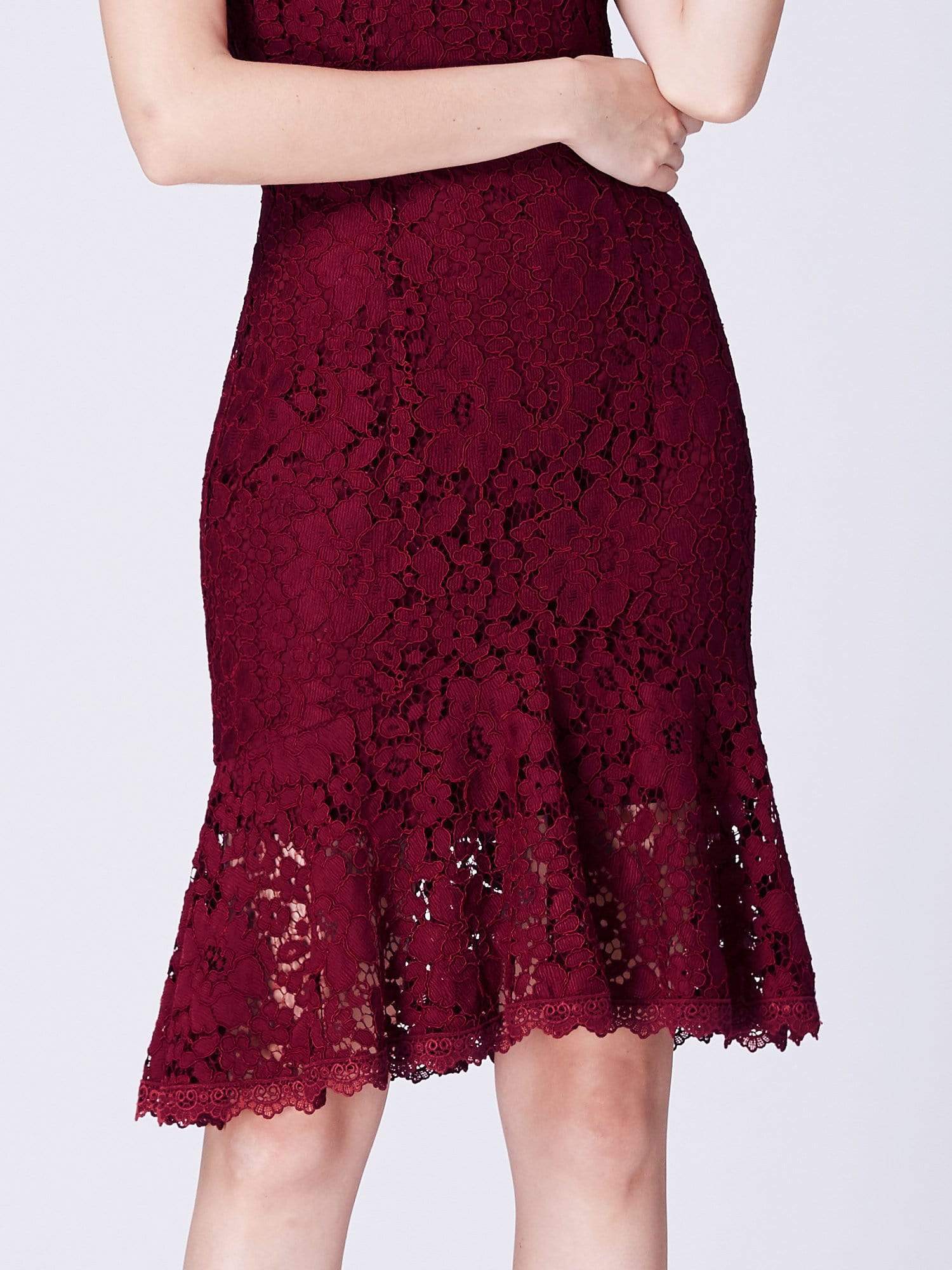 Color=Burgundy | V Neck Short Lace Party Dress-Burgundy 5 Color=Burgundy | V Neck Short Lace Party Dress-Burgundy 5