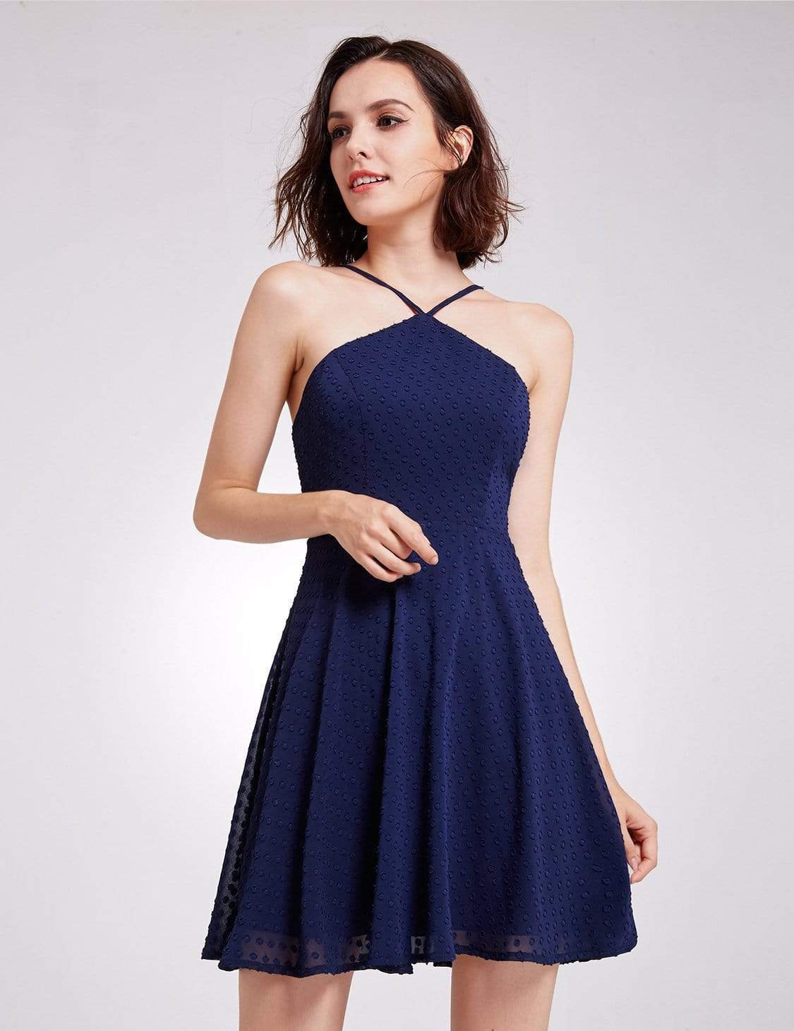 Color=Navy Blue | Alisa Pan Short Sleeveless Halter Dress-Navy Blue 5 Color=Navy Blue | Alisa Pan Short Sleeveless Halter Dress-Navy Blue 5