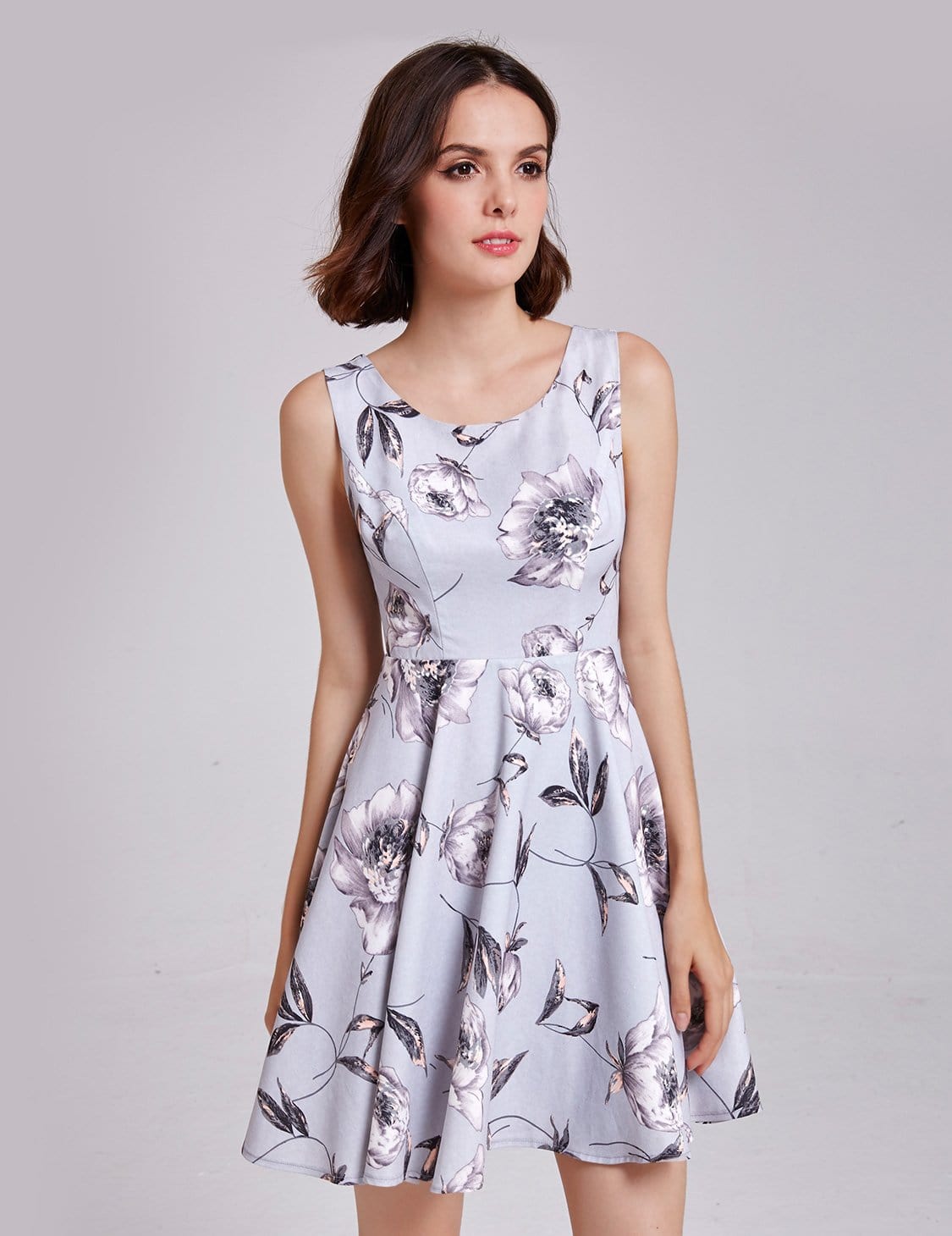 Color=Grey | Simple Fashion Round Neck Sleeveless Short Casual Dress-Grey 3 Color=Grey | Simple Fashion Round Neck Sleeveless Short Casual Dress-Grey 3