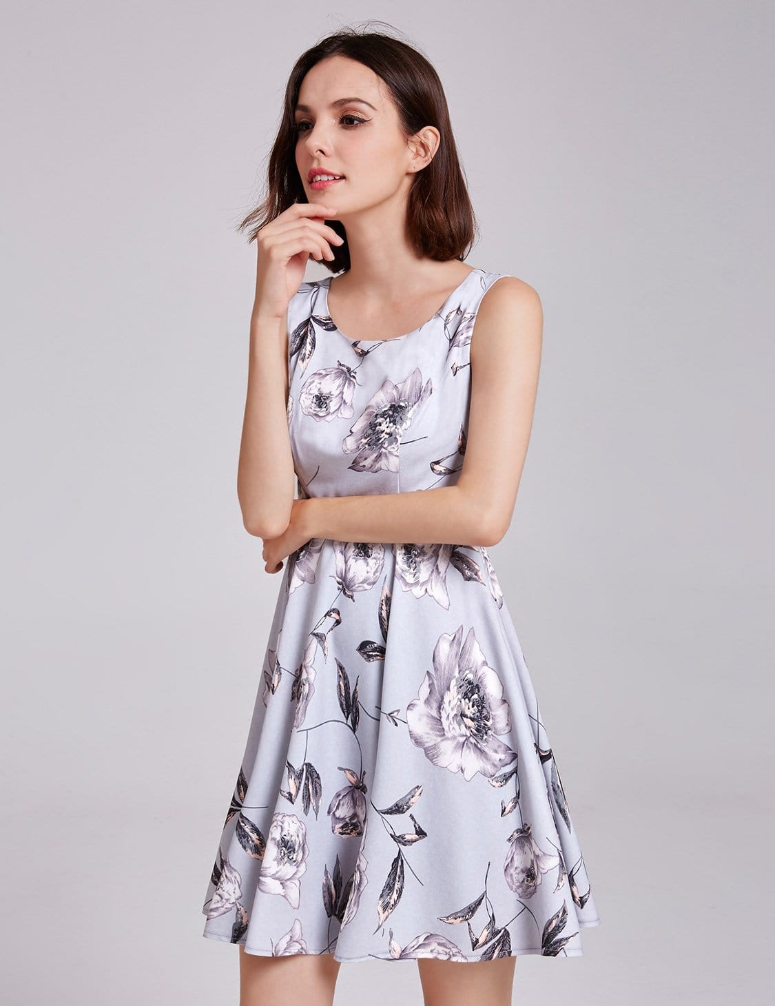 Color=Grey | Simple Fashion Round Neck Sleeveless Short Casual Dress-Grey 4 Color=Grey | Simple Fashion Round Neck Sleeveless Short Casual Dress-Grey 4