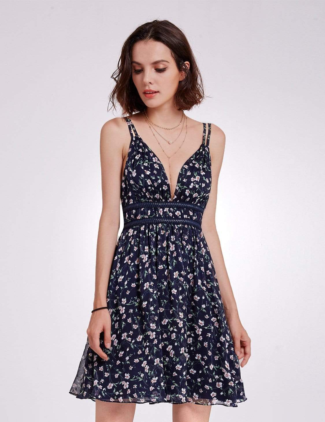 Color=Navy Blue | Alisa Pan V Neck Floral Print Summer Dress-Navy Blue 2 Color=Navy Blue | Alisa Pan V Neck Floral Print Summer Dress-Navy Blue 2