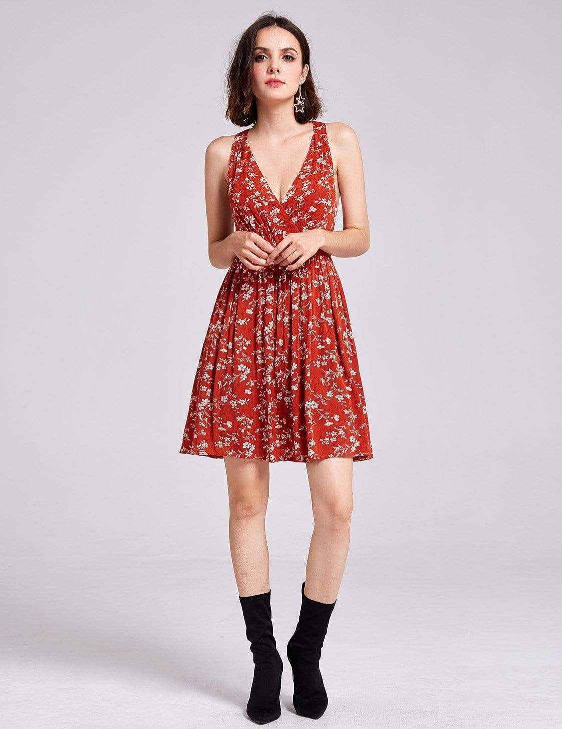 Color=Rooibos Tea | Alisa Pan Sleeveless V Neck Short Summer Dress-Rooibos Tea 1 Color=Rooibos Tea | Alisa Pan Sleeveless V Neck Short Summer Dress-Rooibos Tea 1