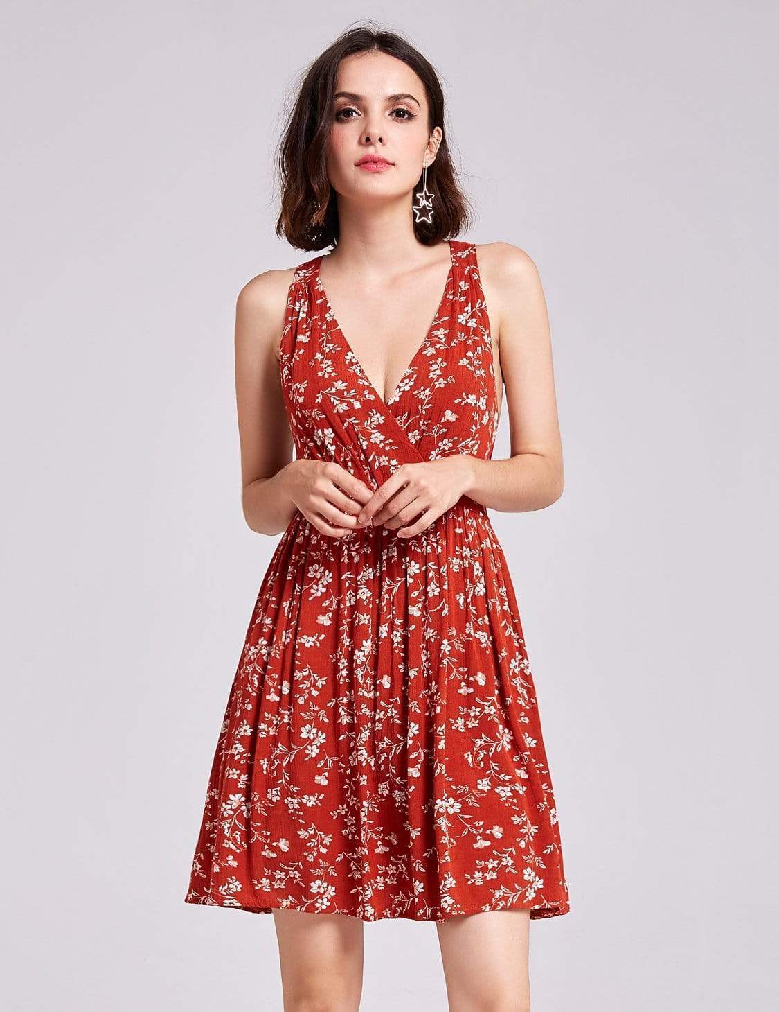 Color=Rooibos Tea | Alisa Pan Sleeveless V Neck Short Summer Dress-Rooibos Tea 2 Color=Rooibos Tea | Alisa Pan Sleeveless V Neck Short Summer Dress-Rooibos Tea 2