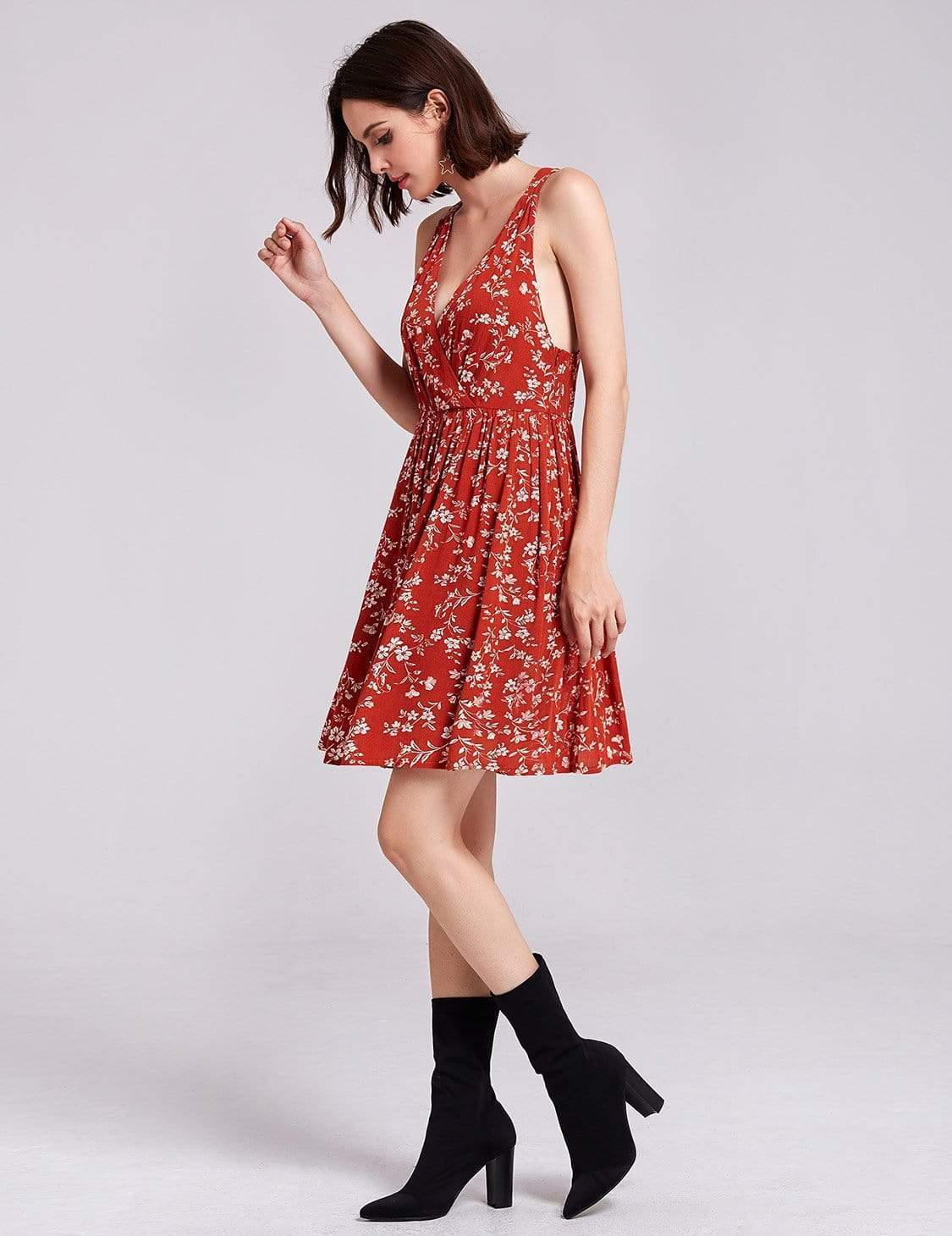 Color=Rooibos Tea | Alisa Pan Sleeveless V Neck Short Summer Dress-Rooibos Tea 4 Color=Rooibos Tea | Alisa Pan Sleeveless V Neck Short Summer Dress-Rooibos Tea 4