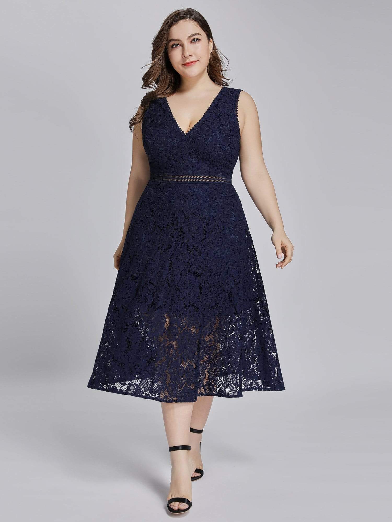 Color=Navy Blue | Alisa Pan V-Neck Lace Party Dress-Navy Blue 7 Color=Navy Blue | Alisa Pan V-Neck Lace Party Dress-Navy Blue 7