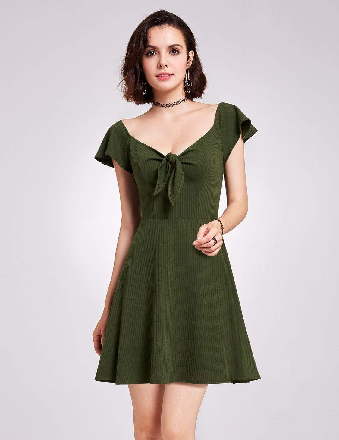 Color=Green | Alisa Pan Short Sleeve Casual Knit Dress-Green 3 Color=Green | Alisa Pan Short Sleeve Casual Knit Dress-Green 3
