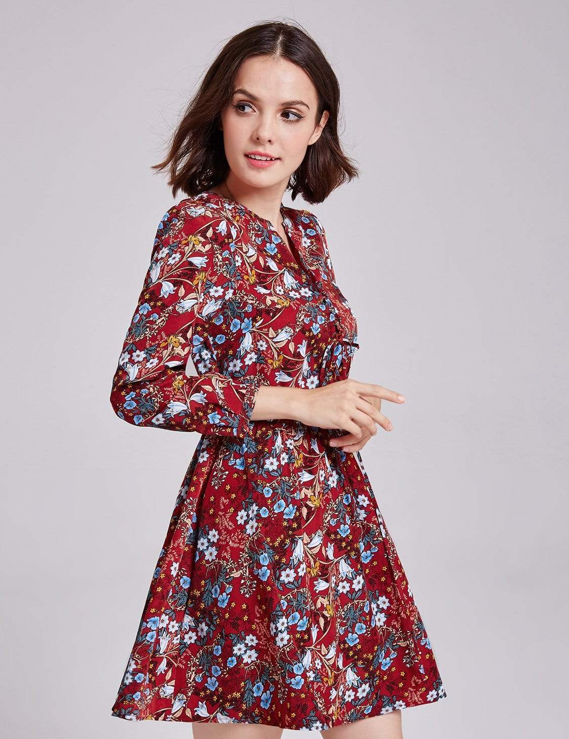 Color=Burgundy | Alisa Pan Floral Print Boho Peasant Dress-Burgundy 5 Color=Burgundy | Alisa Pan Floral Print Boho Peasant Dress-Burgundy 5