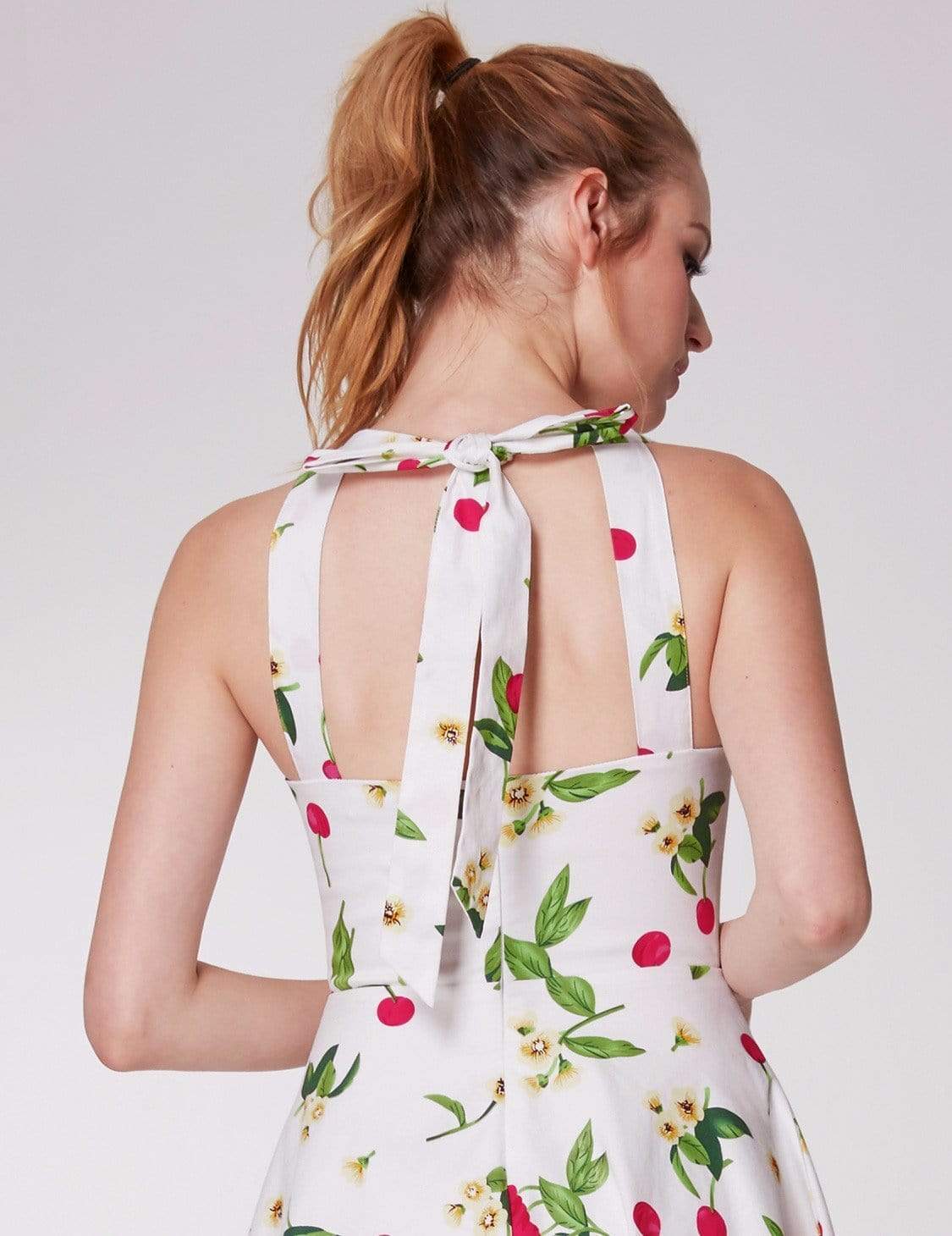 Color=White | Alisa Pan V Neck Cherry Print Summer Dress-White 5 Color=White | Alisa Pan V Neck Cherry Print Summer Dress-White 5