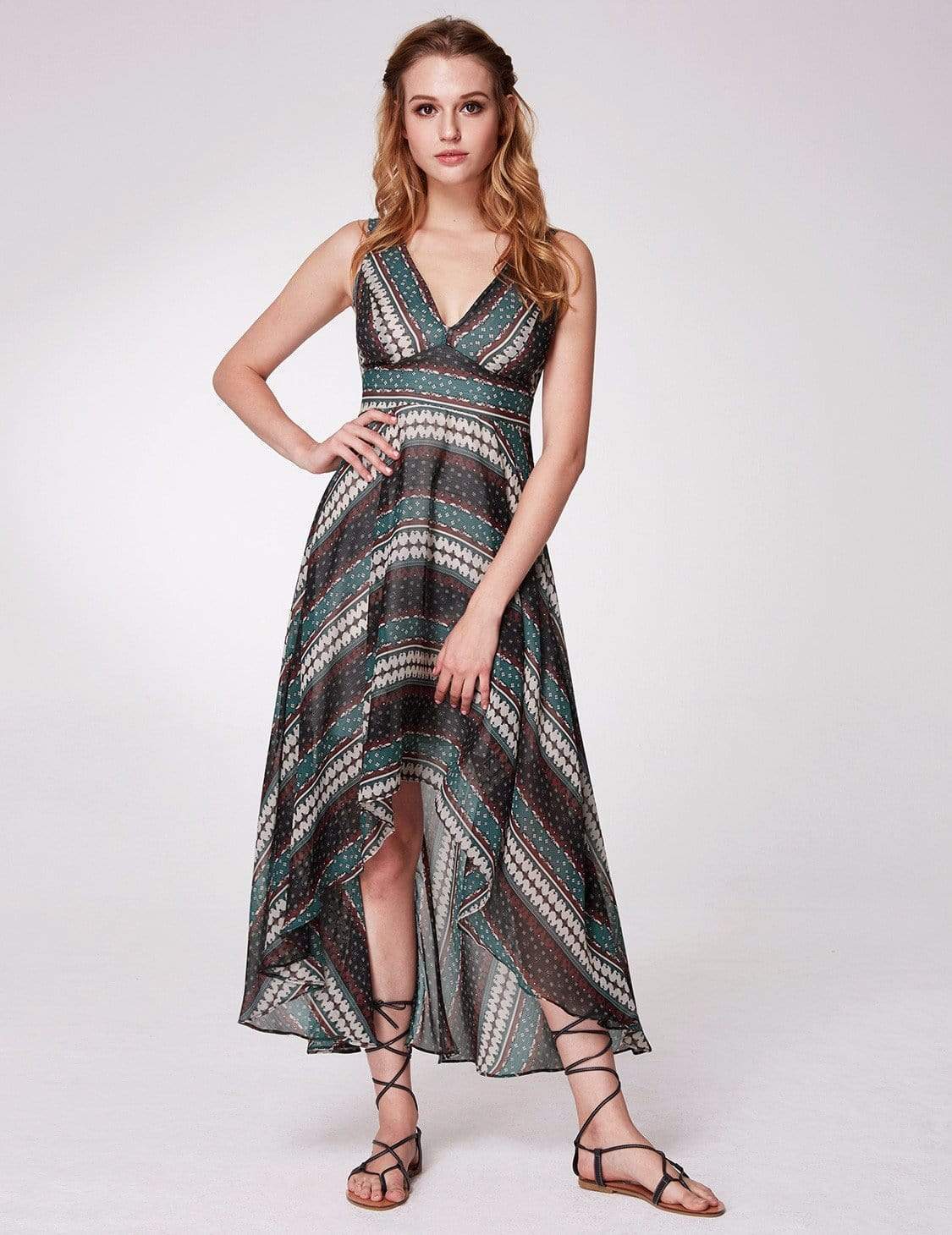 Color=Navy Blue | Alisa Pan High Low Printed Boho Maxi Dress-Navy Blue 1 Color=Navy Blue | Alisa Pan High Low Printed Boho Maxi Dress-Navy Blue 1