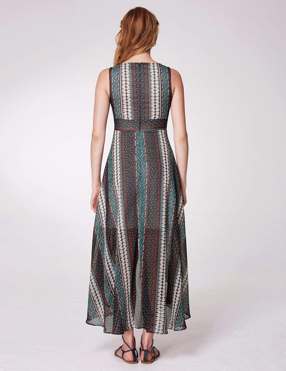 Color=Navy Blue | Alisa Pan High Low Printed Boho Maxi Dress-Navy Blue 2 Color=Navy Blue | Alisa Pan High Low Printed Boho Maxi Dress-Navy Blue 2