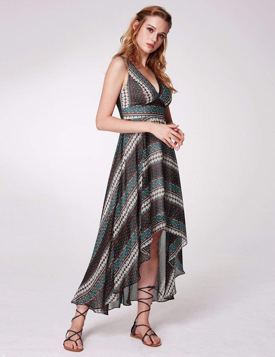 Color=Navy Blue | Alisa Pan High Low Printed Boho Maxi Dress-Navy Blue 4 Color=Navy Blue | Alisa Pan High Low Printed Boho Maxi Dress-Navy Blue 4