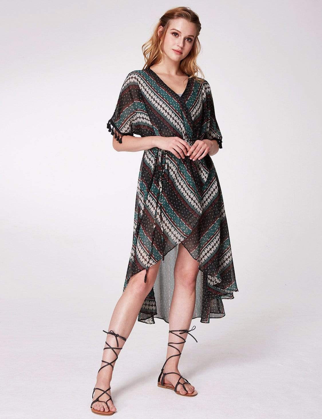 Color=Navy Blue | Alisa Pan Printed Bohemian Wrap Dress-Navy Blue 1 Color=Navy Blue | Alisa Pan Printed Bohemian Wrap Dress-Navy Blue 1