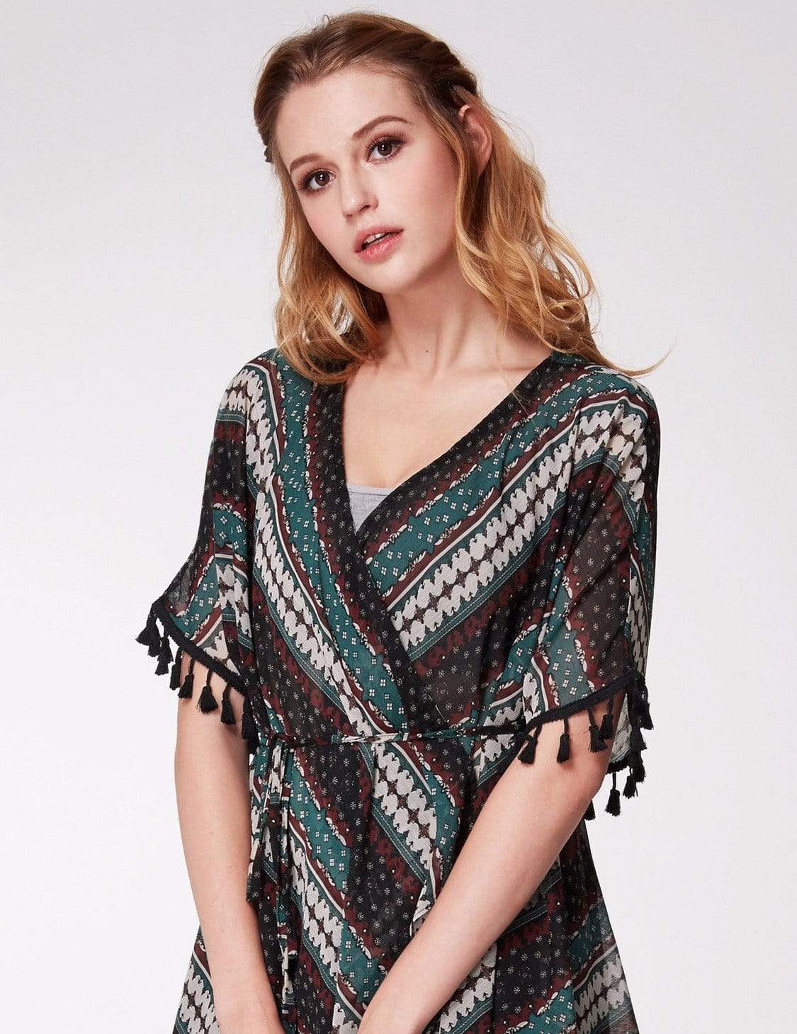 Color=Navy Blue | Alisa Pan Printed Bohemian Wrap Dress-Navy Blue 5 Color=Navy Blue | Alisa Pan Printed Bohemian Wrap Dress-Navy Blue 5
