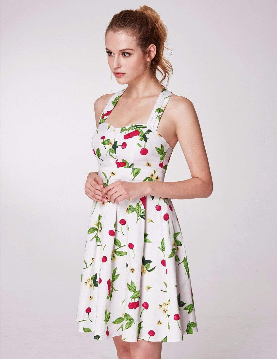 Color=White | Alisa Pan Retro Cherry Print Fit And Flare Dress-White 3 Color=White | Alisa Pan Retro Cherry Print Fit And Flare Dress-White 3