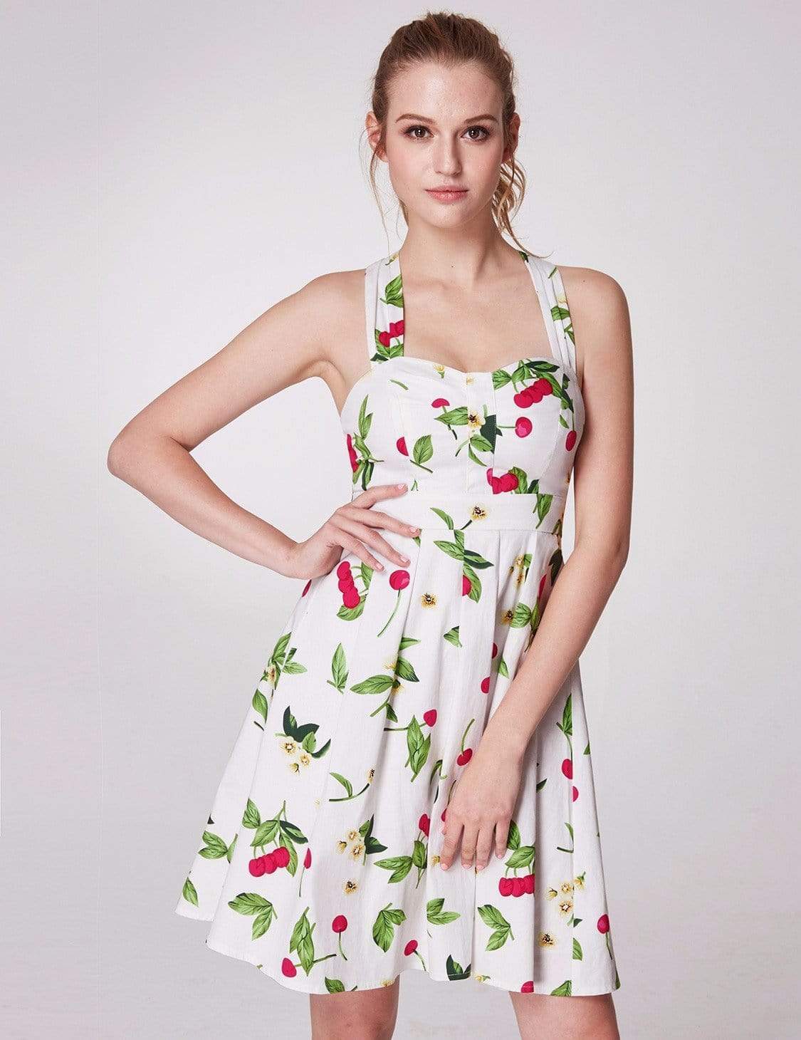 Color=White | Alisa Pan Retro Cherry Print Fit And Flare Dress-White 4 Color=White | Alisa Pan Retro Cherry Print Fit And Flare Dress-White 4