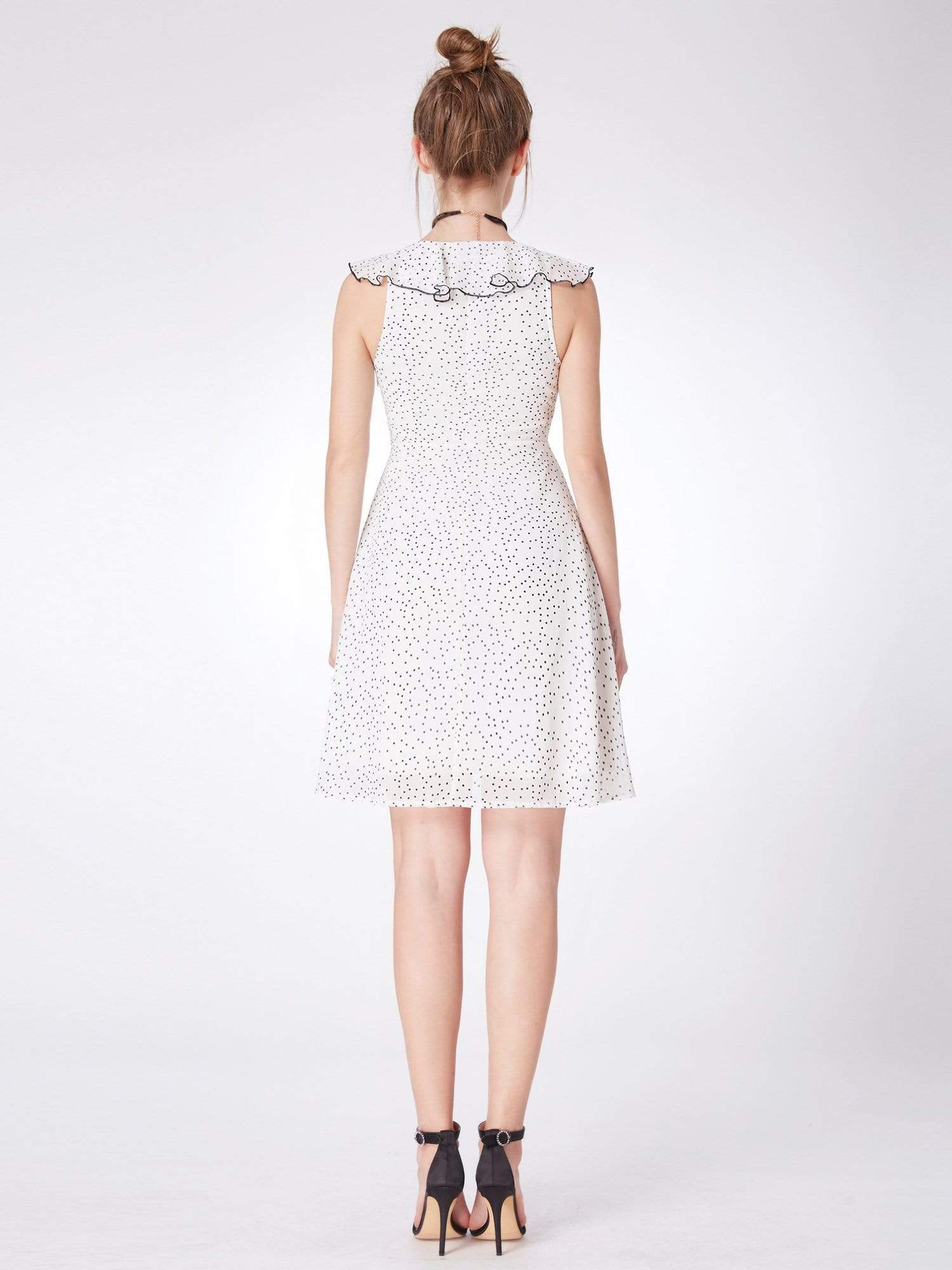Color=White Black | Alisa Pan V Neck Polka Dot Party Dress-White Black 2 Color=White Black | Alisa Pan V Neck Polka Dot Party Dress-White Black 2
