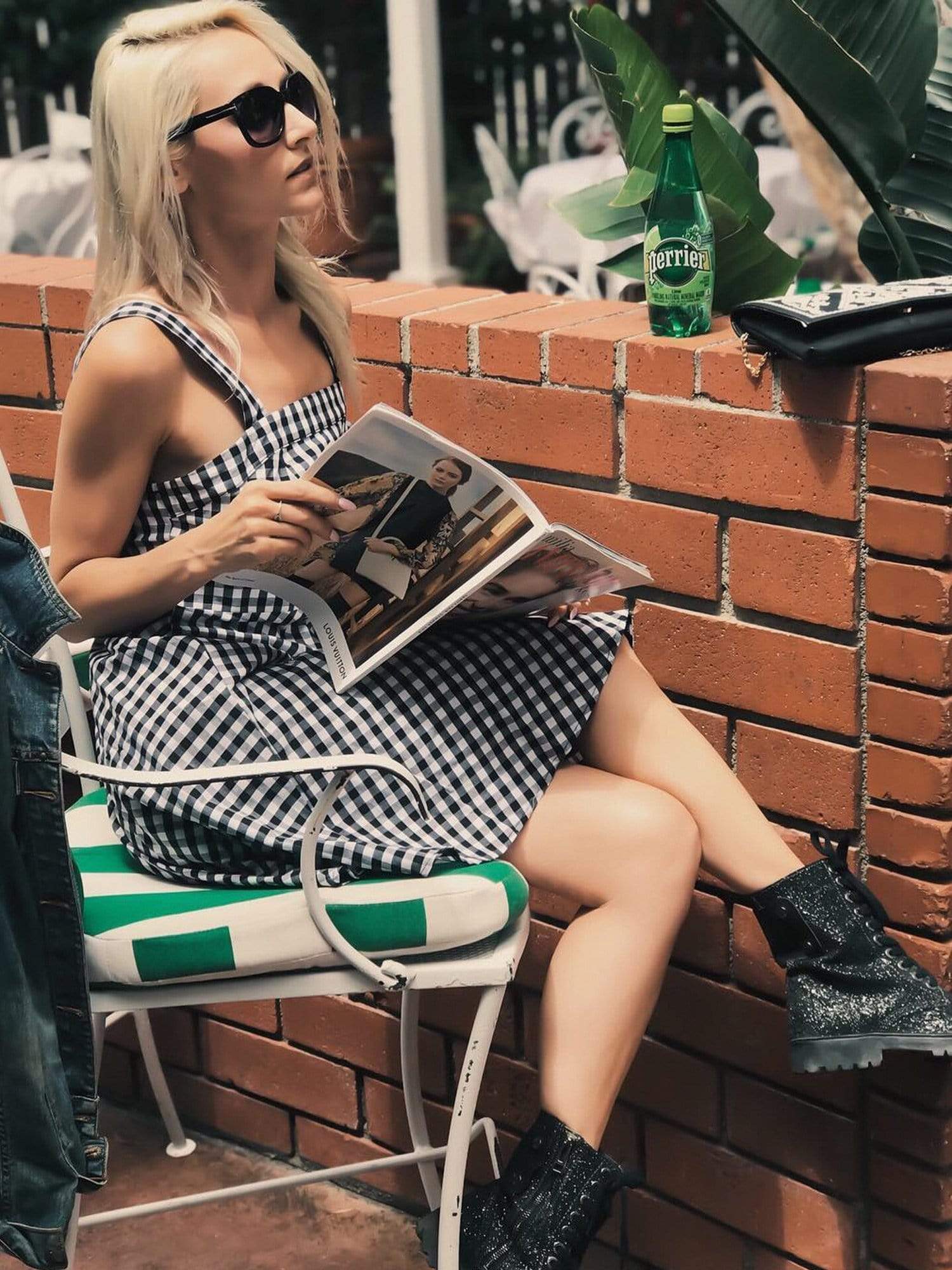 Color=White Black | Alisa Pan Short Fit And Flare Gingham Dress-White Black 3 Color=White Black | Alisa Pan Short Fit And Flare Gingham Dress-White Black 3