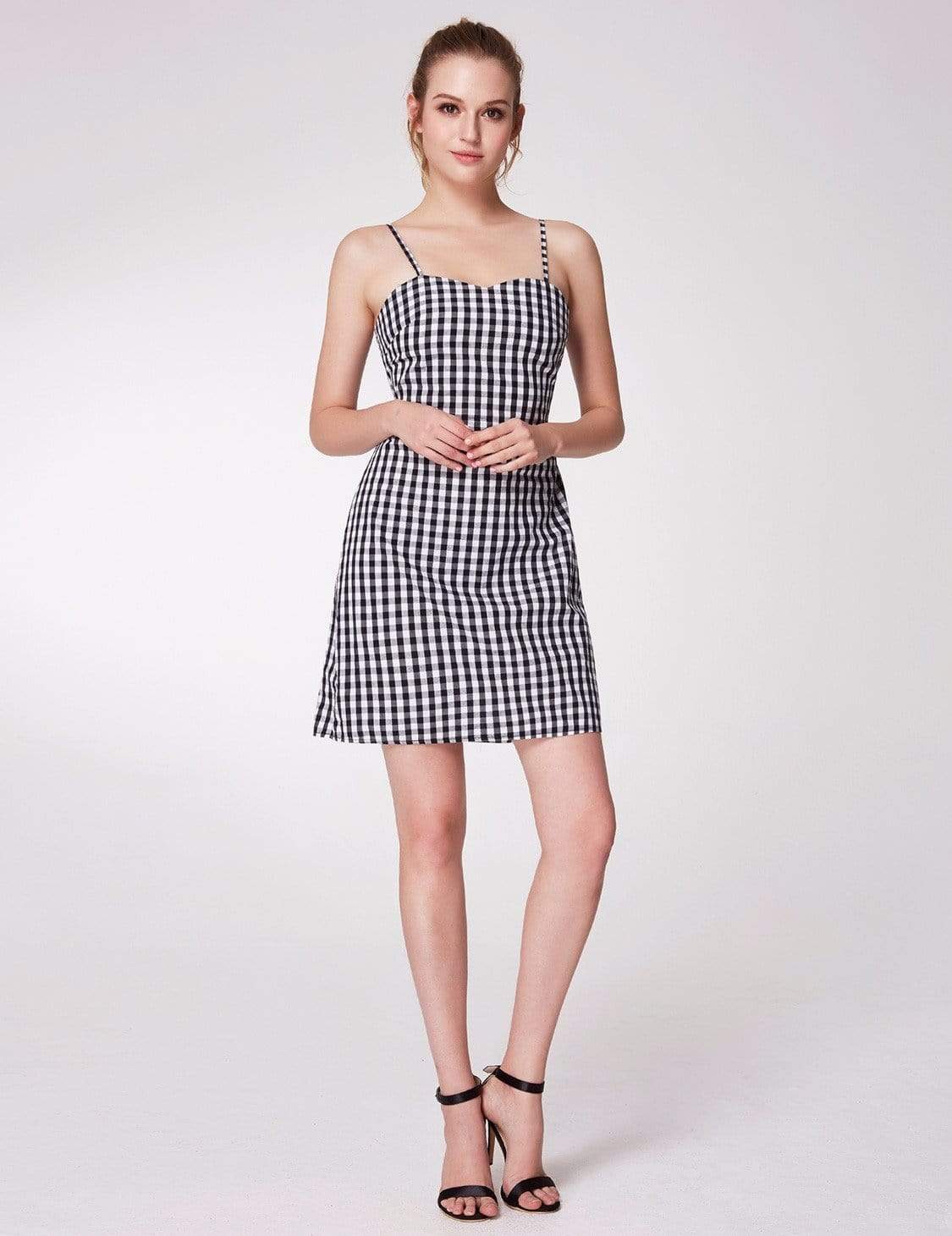 Color=White Black | Alisa Pan Open Back Gingham Mini Summer Dress-White Black 5 Color=White Black | Alisa Pan Open Back Gingham Mini Summer Dress-White Black 5