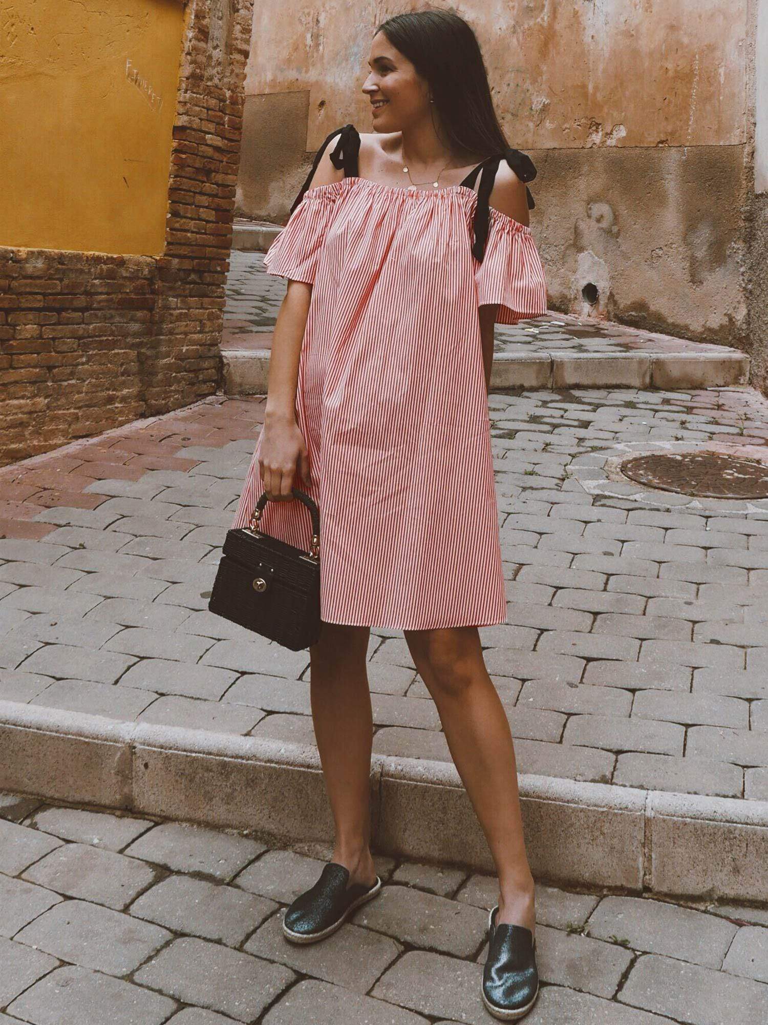 Color=Red and White | Alisa Pan Cold Shoulder Striped Summer Dress-Red And White 9 Color=Red and White | Alisa Pan Cold Shoulder Striped Summer Dress-Red And White 9