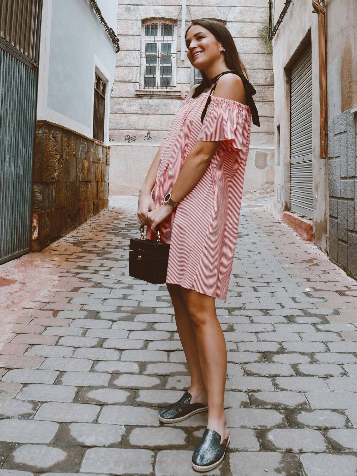 Color=Red and White | Alisa Pan Cold Shoulder Striped Summer Dress-Red And White 10 Color=Red and White | Alisa Pan Cold Shoulder Striped Summer Dress-Red And White 10