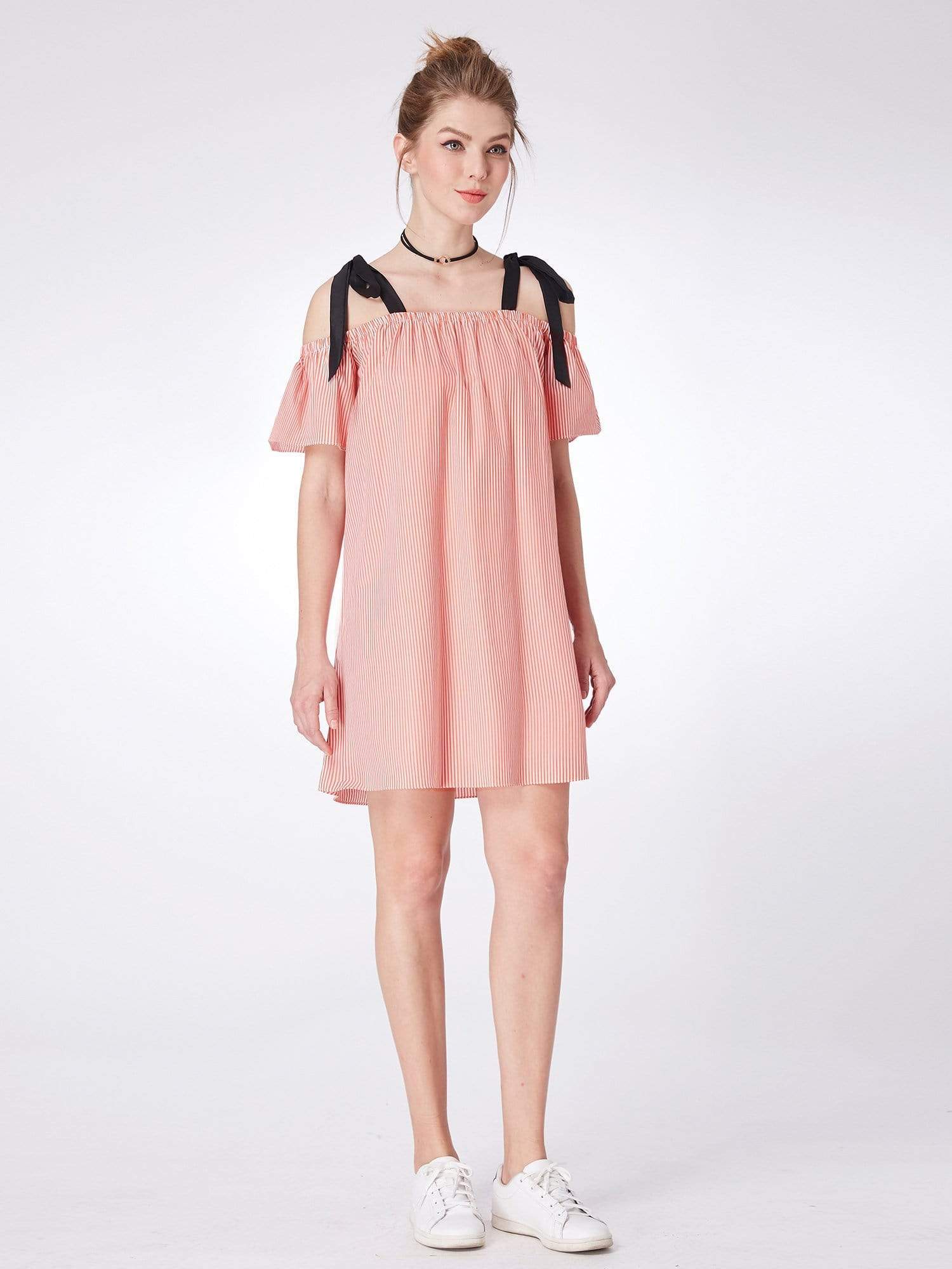 Color=Red and White | Alisa Pan Cold Shoulder Striped Summer Dress-Red And White 4 Color=Red and White | Alisa Pan Cold Shoulder Striped Summer Dress-Red And White 4