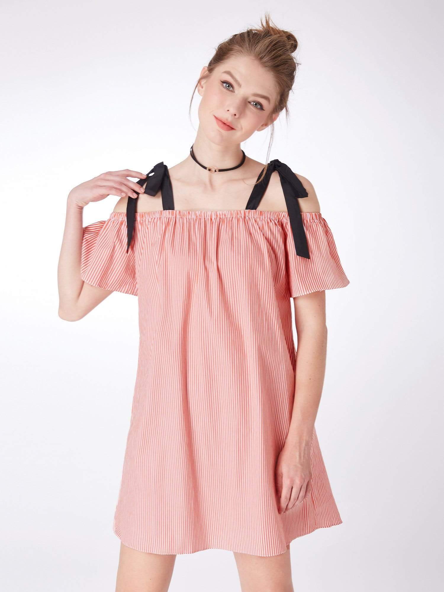 Color=Red and White | Alisa Pan Cold Shoulder Striped Summer Dress-Red And White 7 Color=Red and White | Alisa Pan Cold Shoulder Striped Summer Dress-Red And White 7