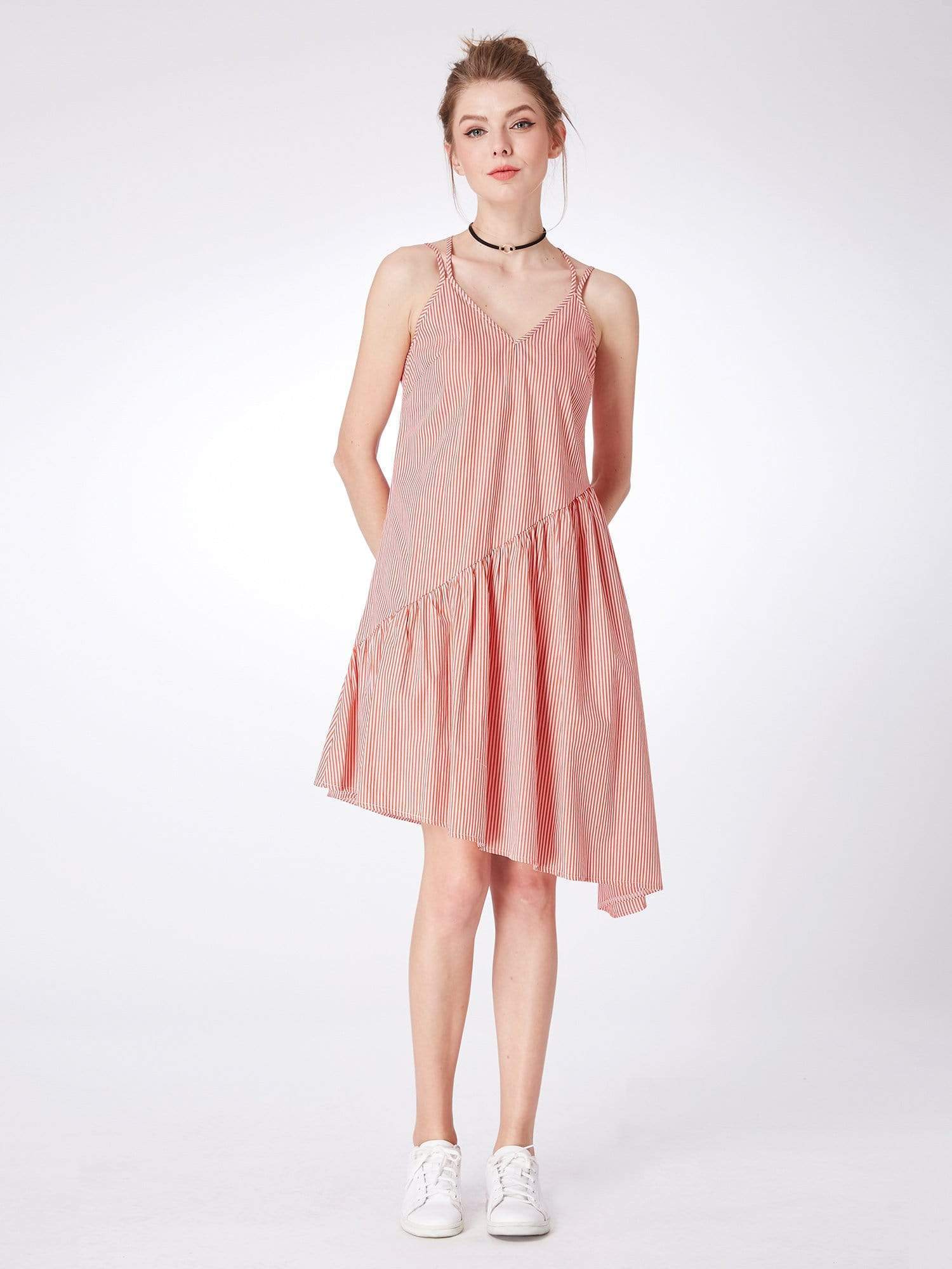 Color=Red and White | Alisa Pan Short Striped Casual Summer Dress-Red And White 3 Color=Red and White | Alisa Pan Short Striped Casual Summer Dress-Red And White 3