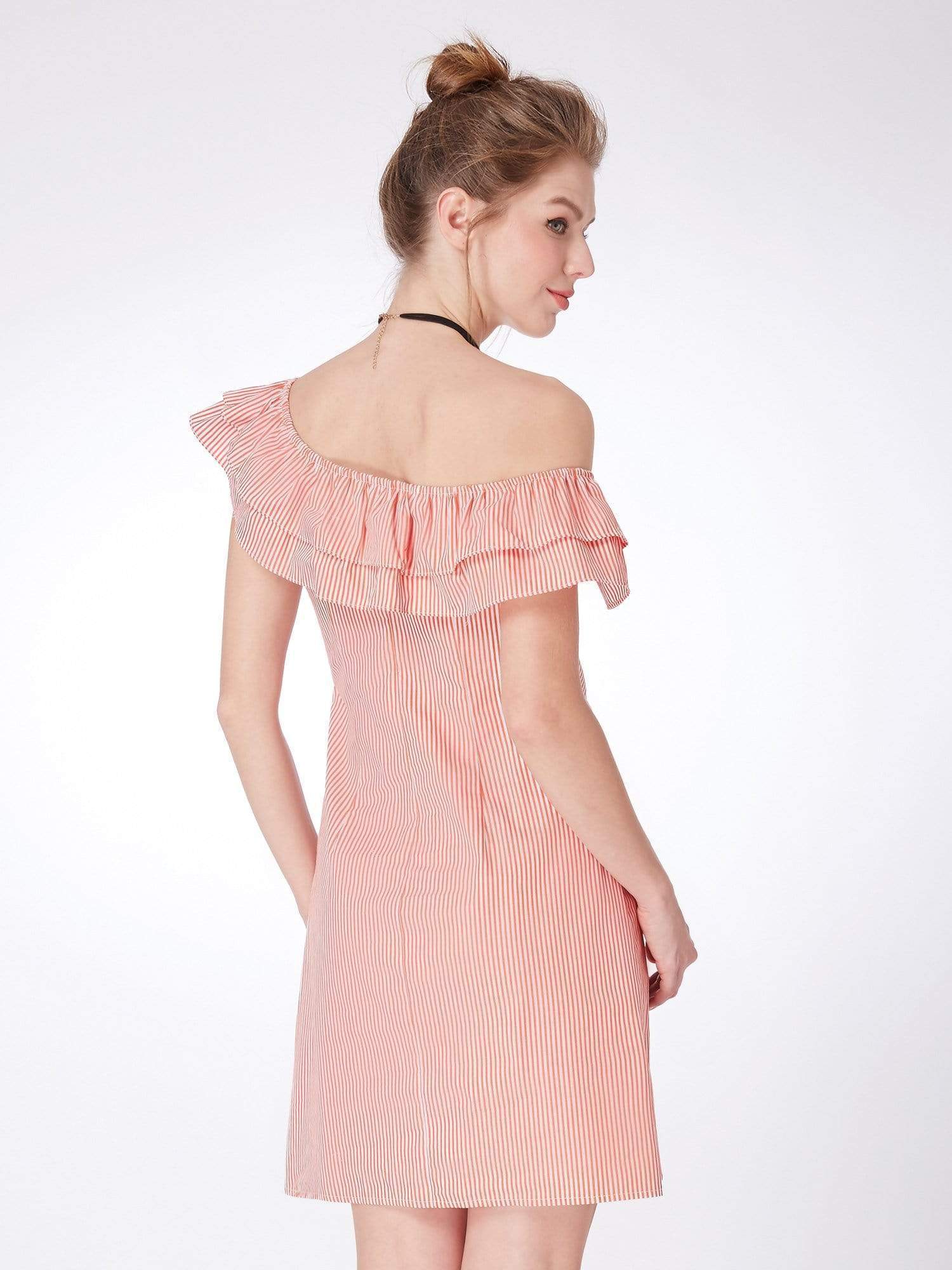 Color=Red and White | Alisa Pan One Shoulder Striped Casual Shift Dress-Red And White 2 Color=Red and White | Alisa Pan One Shoulder Striped Casual Shift Dress-Red And White 2