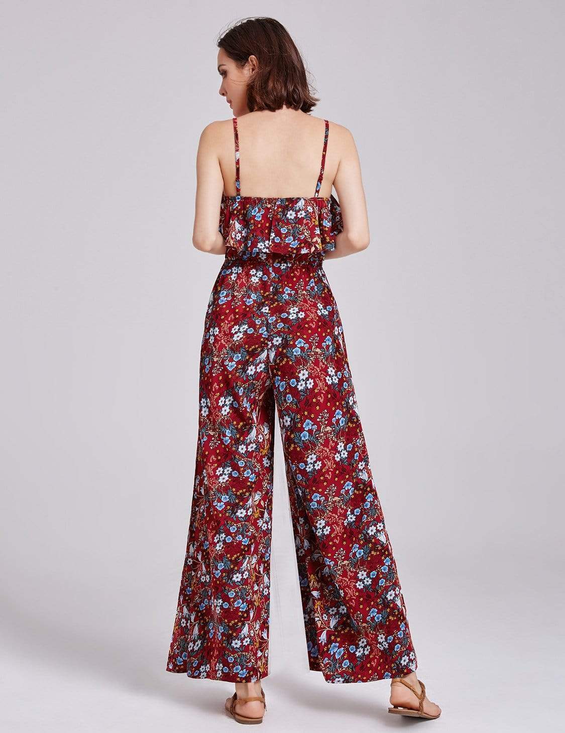 Color=Burgundy | Alisa Pan Retro Floral Print Jumpsuit-Burgundy 3 Color=Burgundy | Alisa Pan Retro Floral Print Jumpsuit-Burgundy 3