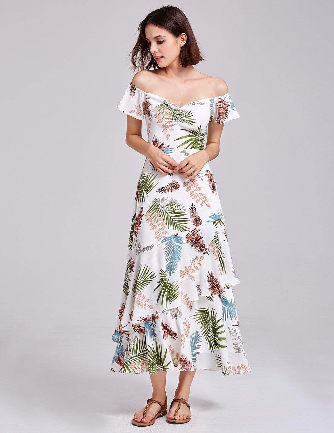 Color=Cream | Alisa Pan Tropical Print Off Shoulder Maxi Dress-Cream 5 Color=Cream | Alisa Pan Tropical Print Off Shoulder Maxi Dress-Cream 5