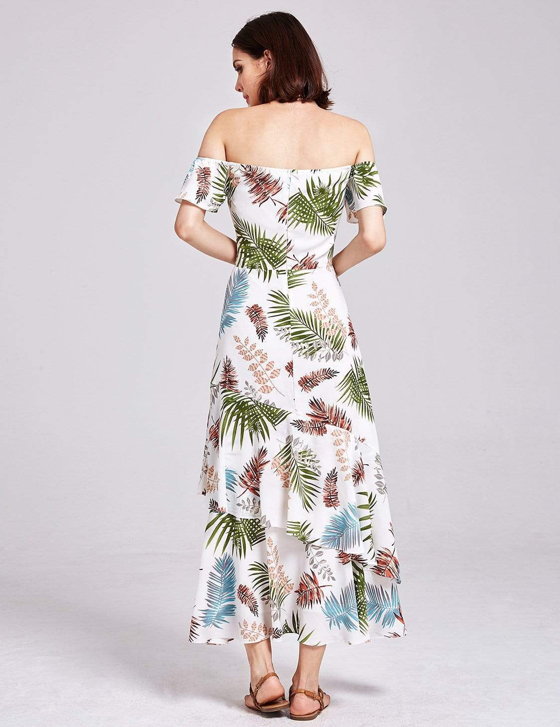 Color=Cream | Alisa Pan Tropical Print Off Shoulder Maxi Dress-Cream 6 Color=Cream | Alisa Pan Tropical Print Off Shoulder Maxi Dress-Cream 6
