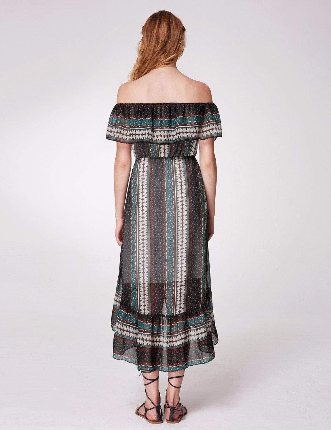 Color=Navy Blue | Alisa Pan Off Shoulder Printed Boho Dress-Navy Blue 2 Color=Navy Blue | Alisa Pan Off Shoulder Printed Boho Dress-Navy Blue 2