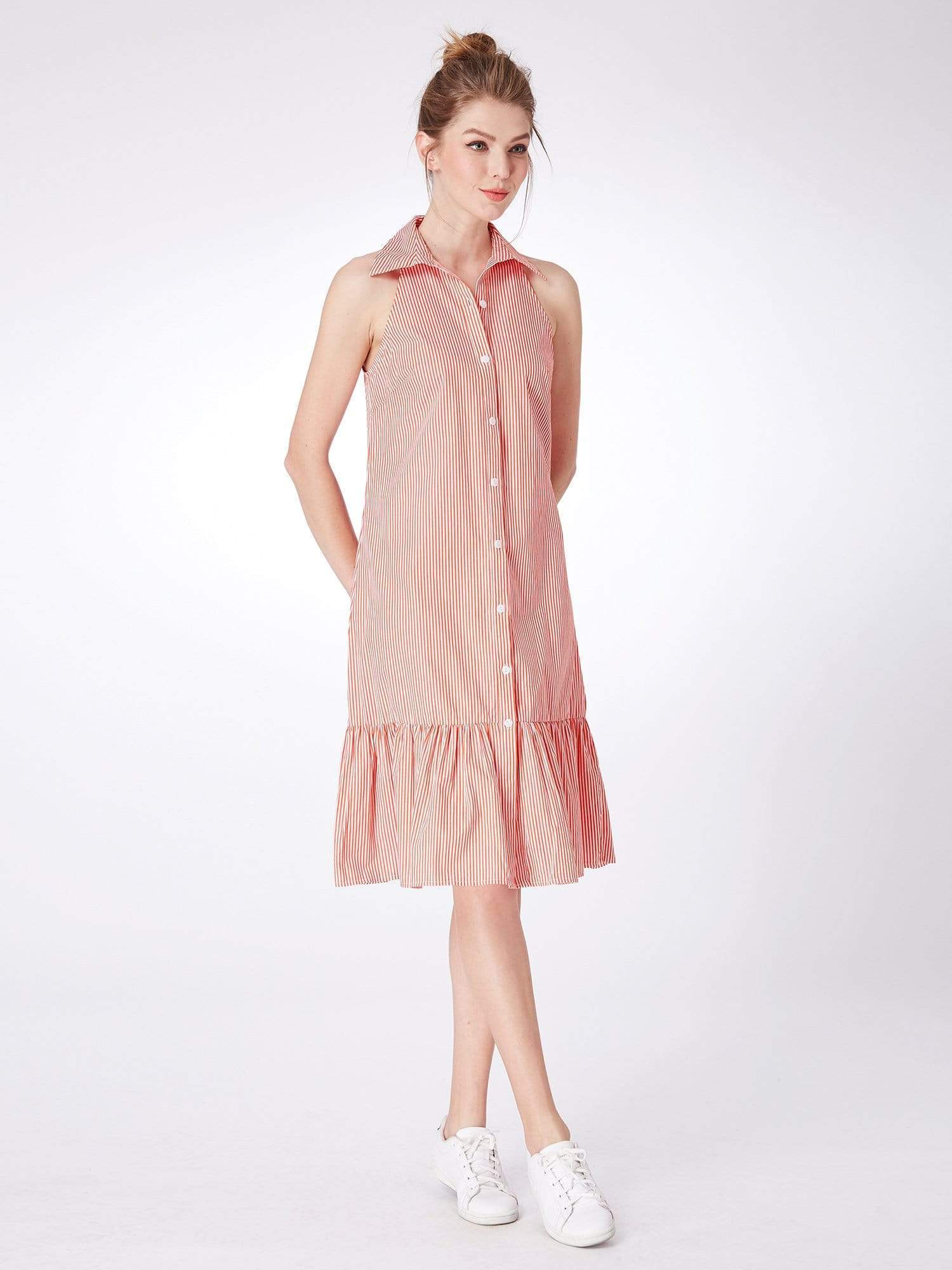 Color=Red and White | Alisa Pan Striped Button Up Casual Summer Dress-Red And White 1 Color=Red and White | Alisa Pan Striped Button Up Casual Summer Dress-Red And White 1